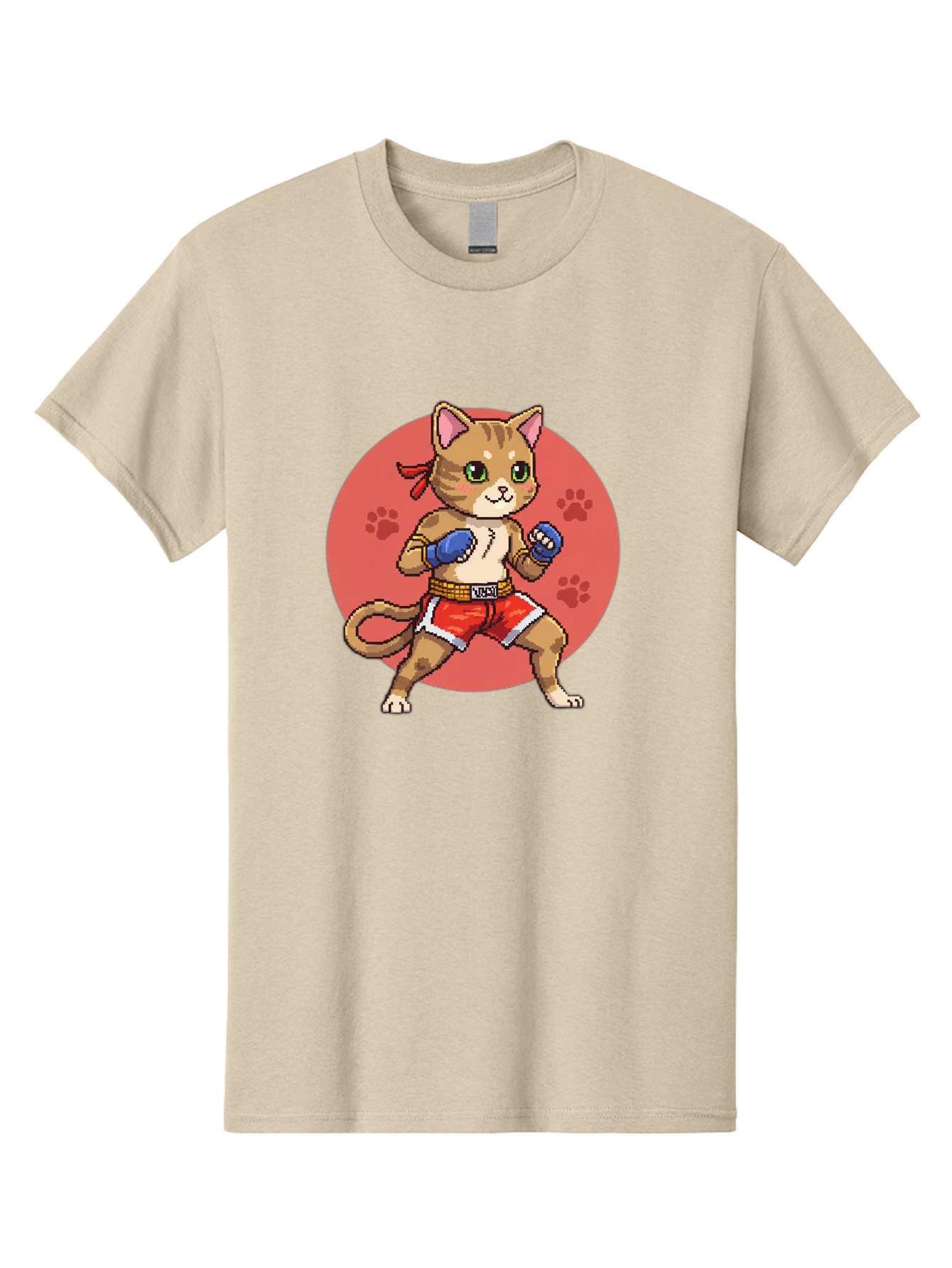 Cat-Boxer Men'S Graphic Tee, 100% Cotton, Comfortable Casual Summer Wear, Machine Washable, Cartoon Cat In Boxing Gloves, Muay Thai Fighter, Kawaii Kitty, Fighting Stance, Red Shorts, Blue Gloves, Playful Illustration, Cute Kitten Bae397 7