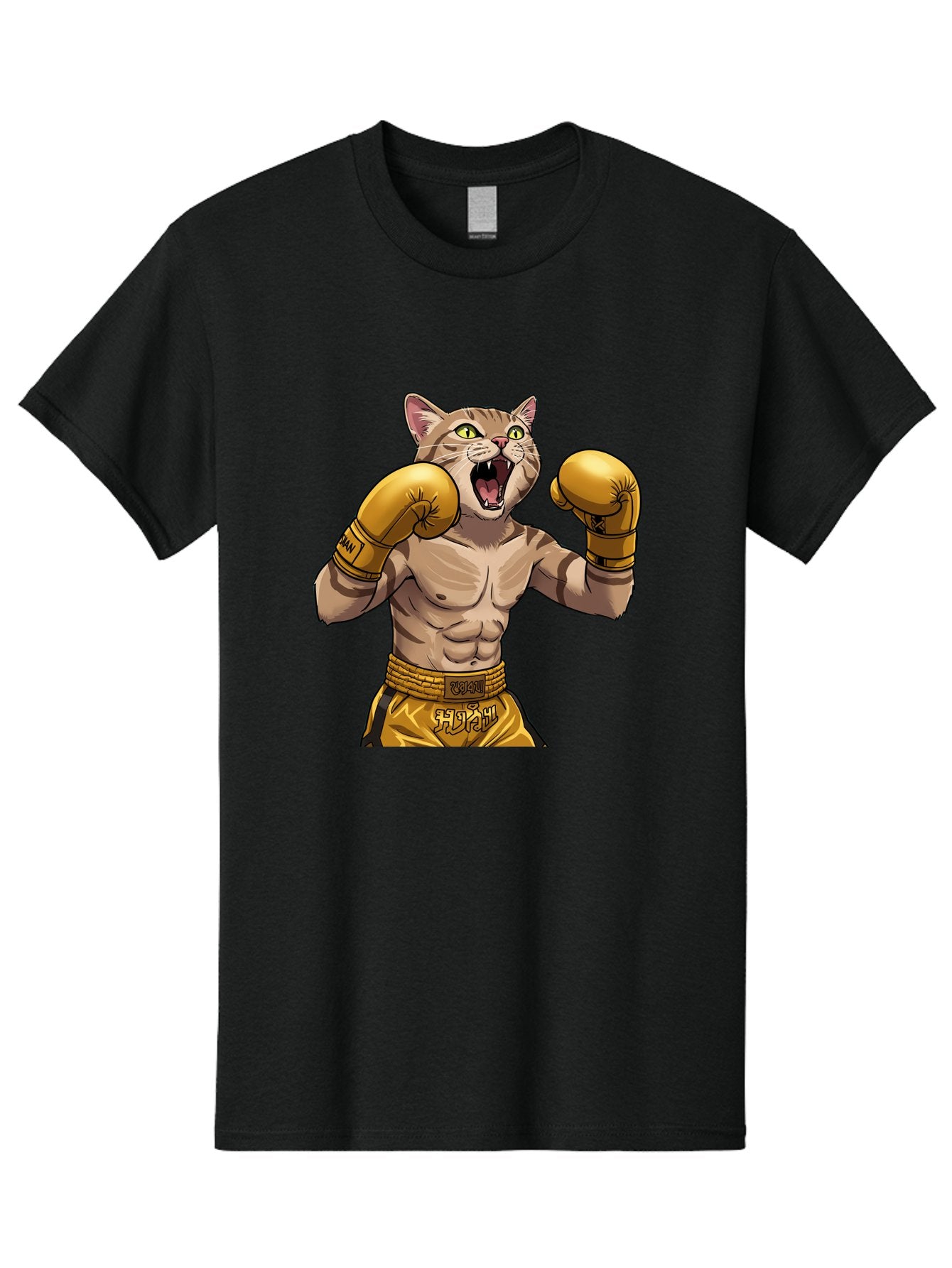 Cat-Fighter Men'S Graphic Tee, 100% Cotton, Comfortable Casual Summer Wear, Machine Washable, Cartoon Cat, Boxer Cat, Boxing Gloves, Martial Arts, Fitness, Anthropomorphic Animal, Fighting Stance, Strong Cat, Muscular Cat, Bae398 10