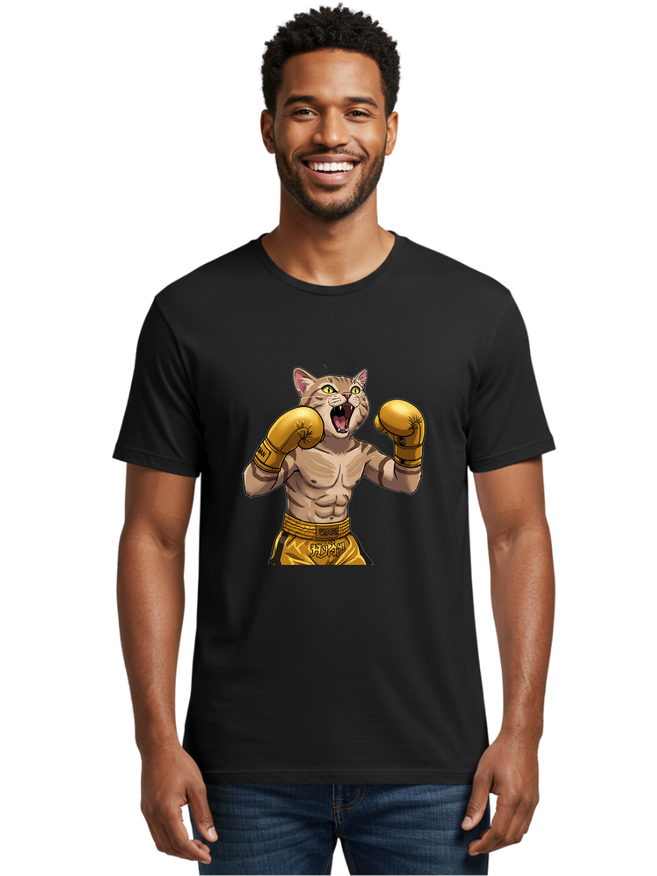 Cat-Fighter Men'S Graphic Tee, 100% Cotton, Comfortable Casual Summer Wear, Machine Washable, Cartoon Cat, Boxer Cat, Boxing Gloves, Martial Arts, Fitness, Anthropomorphic Animal, Fighting Stance, Strong Cat, Muscular Cat, Bae398 29