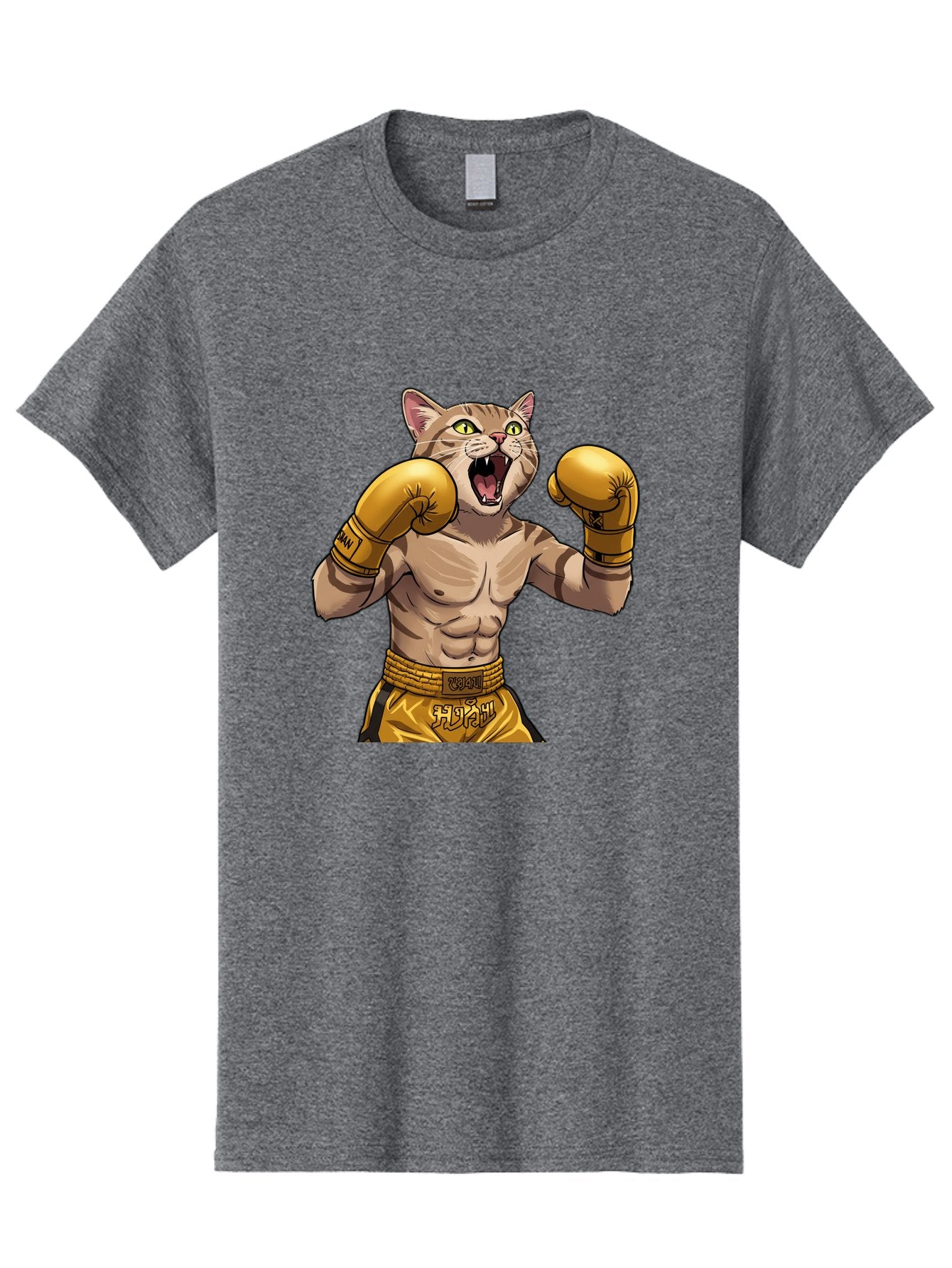 Cat-Fighter Men'S Graphic Tee, 100% Cotton, Comfortable Casual Summer Wear, Machine Washable, Cartoon Cat, Boxer Cat, Boxing Gloves, Martial Arts, Fitness, Anthropomorphic Animal, Fighting Stance, Strong Cat, Muscular Cat, Bae398 15