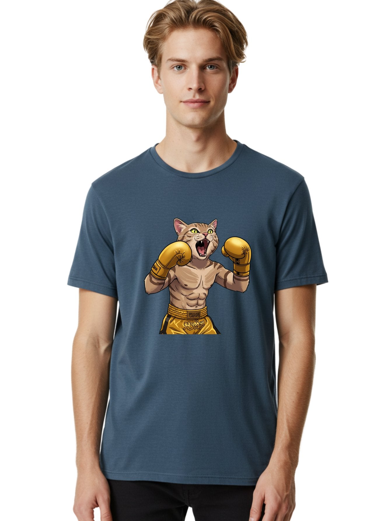 Cat-Fighter Men'S Graphic Tee, 100% Cotton, Comfortable Casual Summer Wear, Machine Washable, Cartoon Cat, Boxer Cat, Boxing Gloves, Martial Arts, Fitness, Anthropomorphic Animal, Fighting Stance, Strong Cat, Muscular Cat, Bae398 29