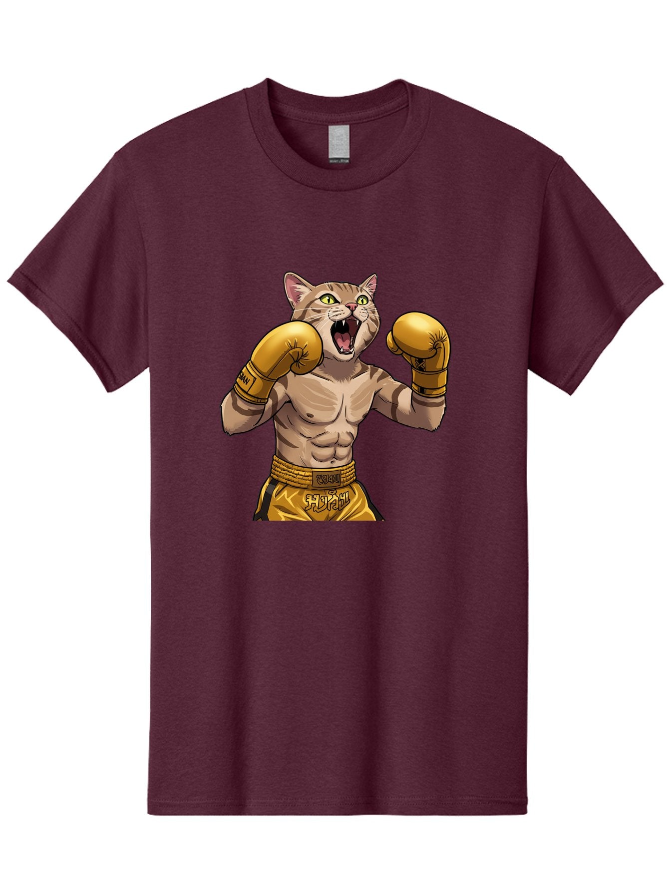 Cat-Fighter Men'S Graphic Tee, 100% Cotton, Comfortable Casual Summer Wear, Machine Washable, Cartoon Cat, Boxer Cat, Boxing Gloves, Martial Arts, Fitness, Anthropomorphic Animal, Fighting Stance, Strong Cat, Muscular Cat, Bae398 4