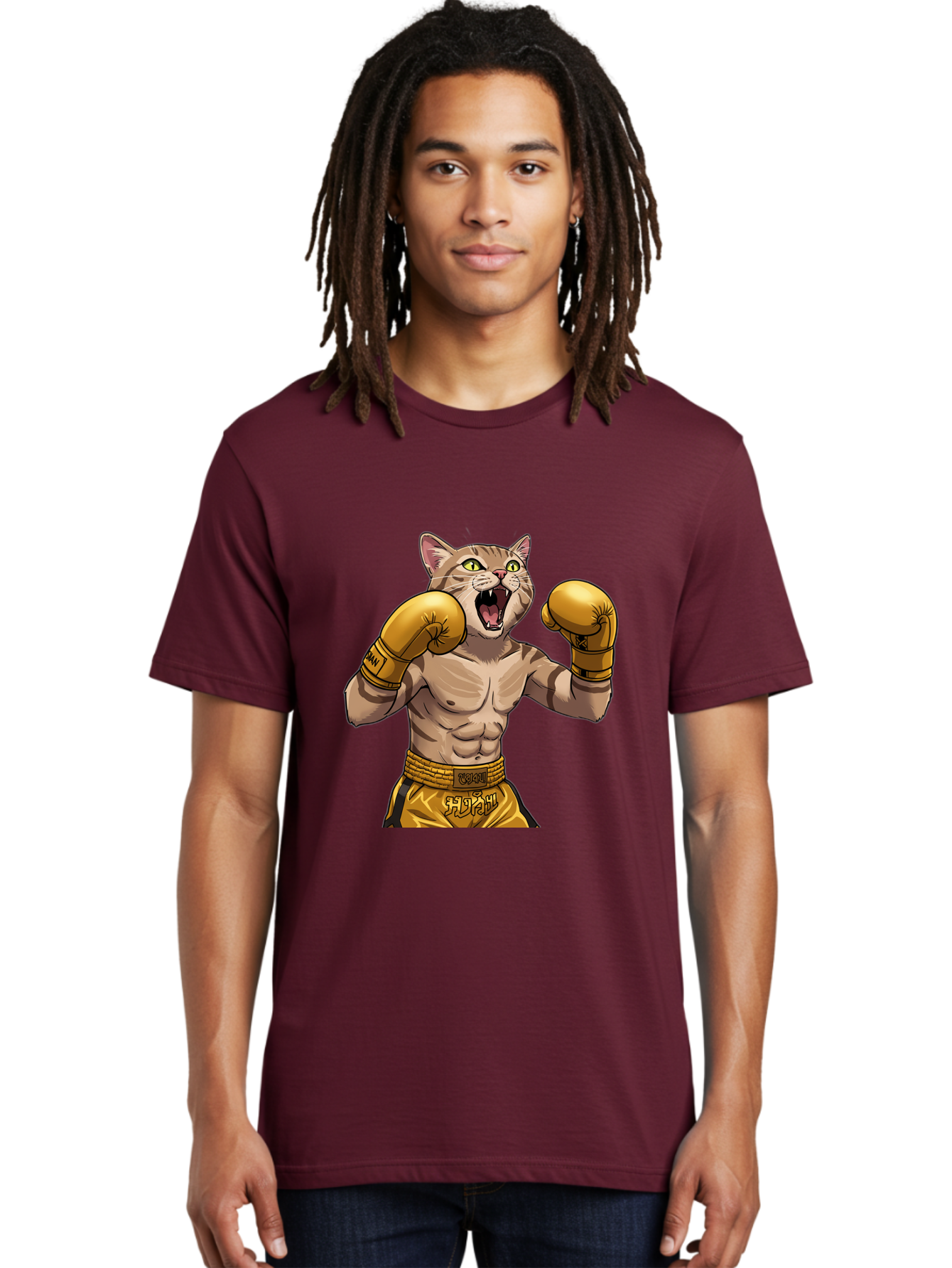 Cat-Fighter Men'S Graphic Tee, 100% Cotton, Comfortable Casual Summer Wear, Machine Washable, Cartoon Cat, Boxer Cat, Boxing Gloves, Martial Arts, Fitness, Anthropomorphic Animal, Fighting Stance, Strong Cat, Muscular Cat, Bae398 27