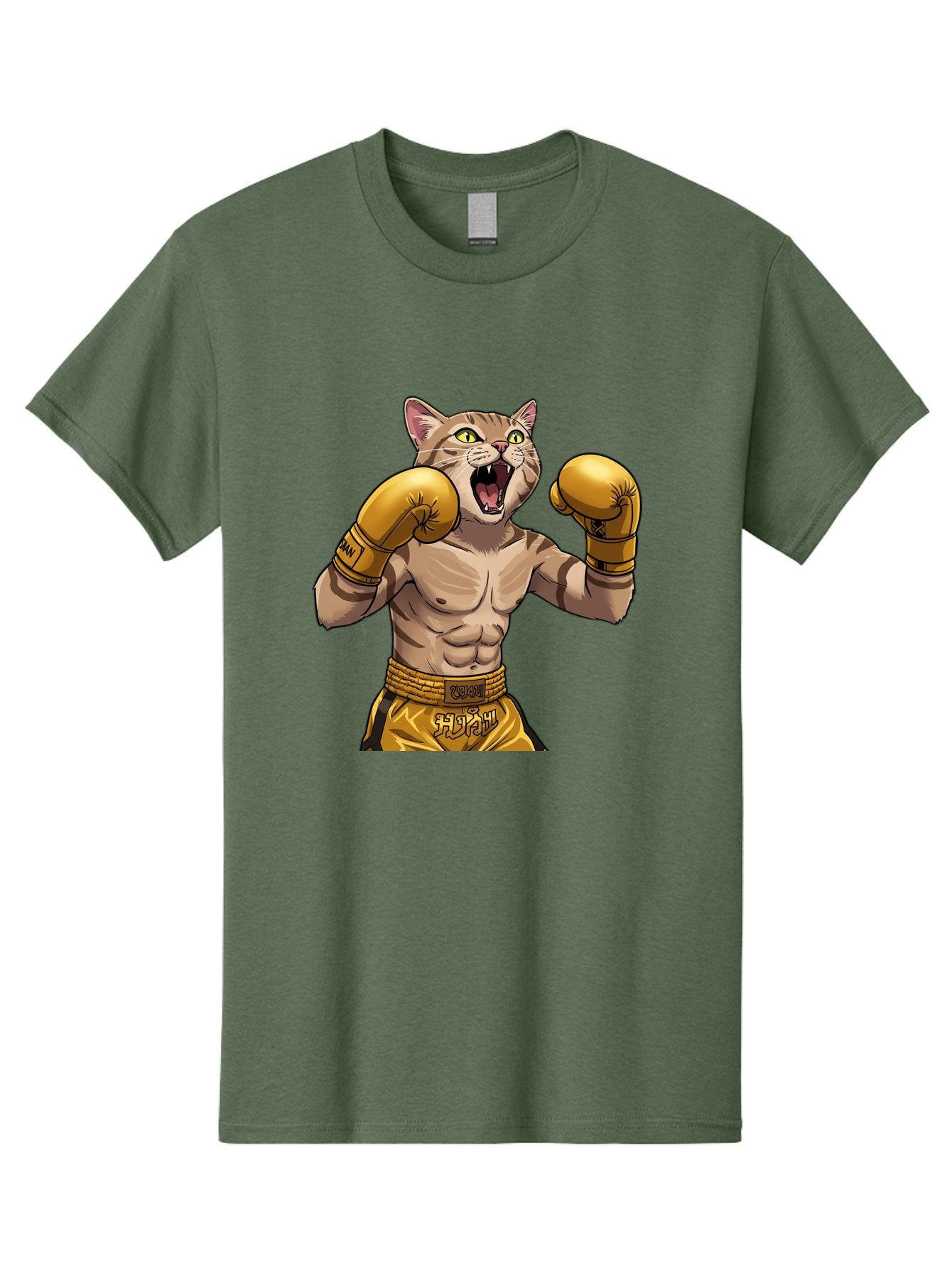 Cat-Fighter Men'S Graphic Tee, 100% Cotton, Comfortable Casual Summer Wear, Machine Washable, Cartoon Cat, Boxer Cat, Boxing Gloves, Martial Arts, Fitness, Anthropomorphic Animal, Fighting Stance, Strong Cat, Muscular Cat, Bae398 13