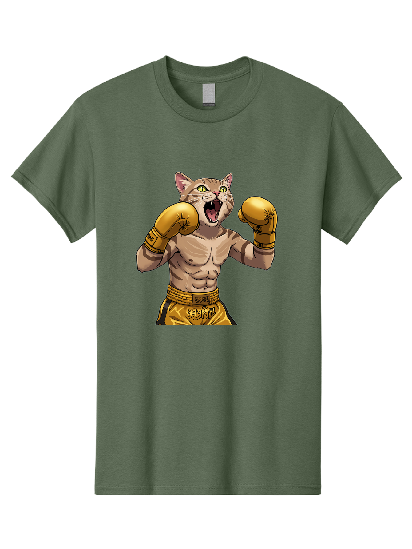 Cat-Fighter Men'S Graphic Tee, 100% Cotton, Comfortable Casual Summer Wear, Machine Washable, Cartoon Cat, Boxer Cat, Boxing Gloves, Martial Arts, Fitness, Anthropomorphic Animal, Fighting Stance, Strong Cat, Muscular Cat, Bae398 15