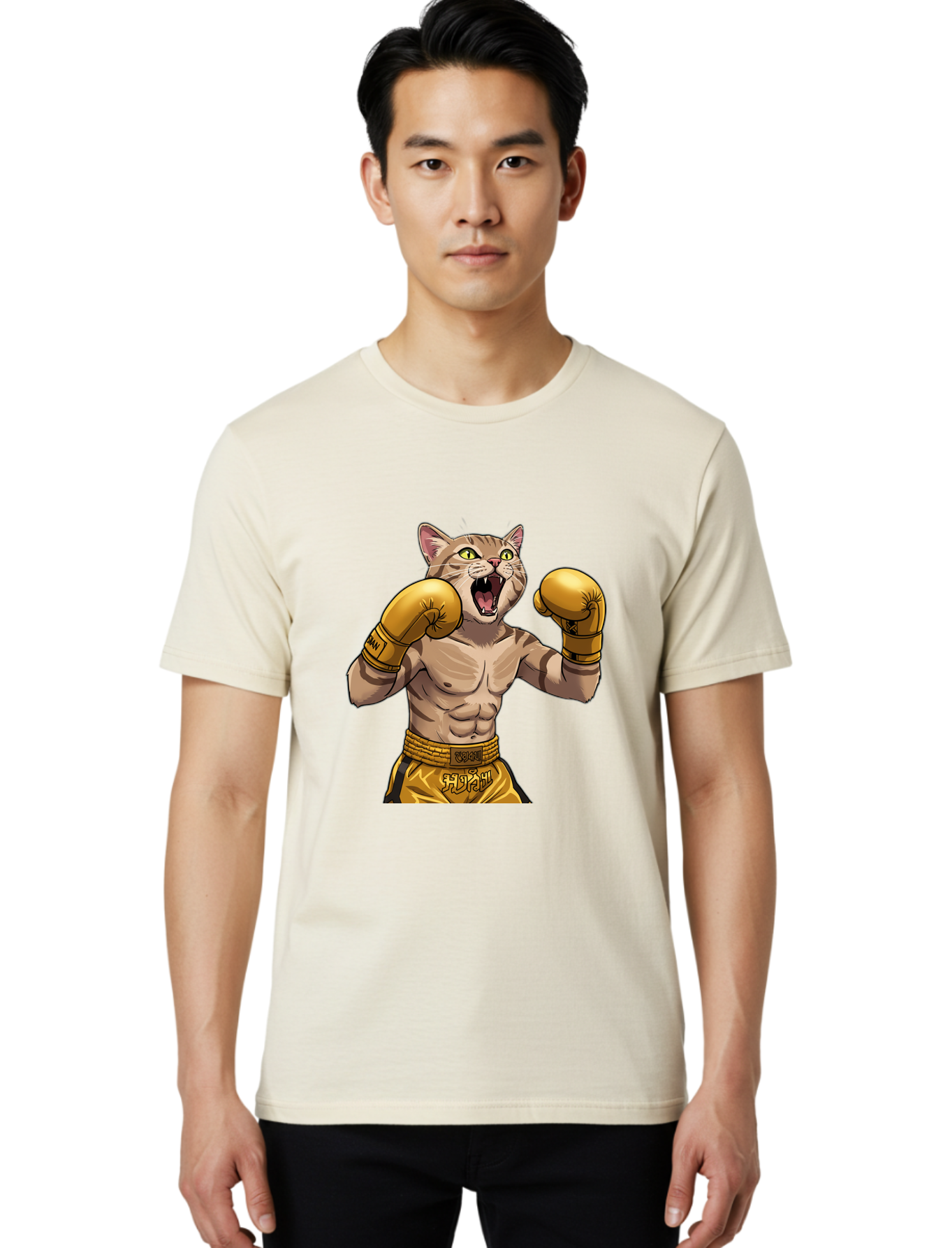 Cat-Fighter Men'S Graphic Tee, 100% Cotton, Comfortable Casual Summer Wear, Machine Washable, Cartoon Cat, Boxer Cat, Boxing Gloves, Martial Arts, Fitness, Anthropomorphic Animal, Fighting Stance, Strong Cat, Muscular Cat, Bae398 19