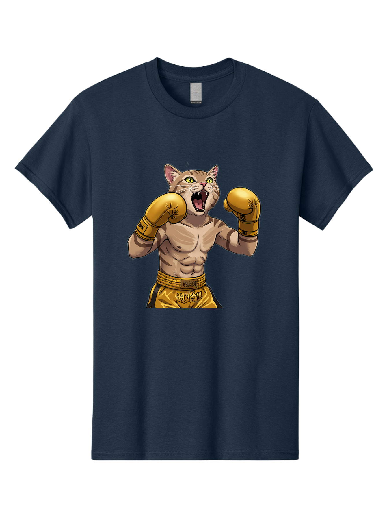 Cat-Fighter Men'S Graphic Tee, 100% Cotton, Comfortable Casual Summer Wear, Machine Washable, Cartoon Cat, Boxer Cat, Boxing Gloves, Martial Arts, Fitness, Anthropomorphic Animal, Fighting Stance, Strong Cat, Muscular Cat, Bae398 5