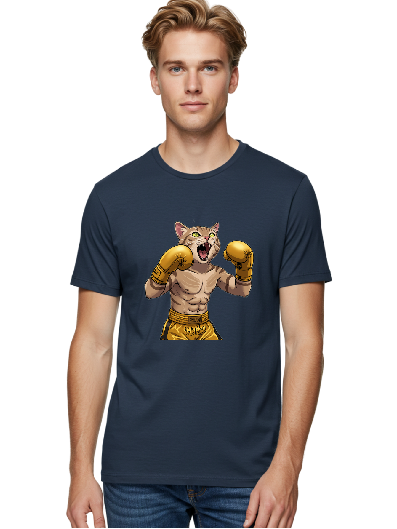 Cat-Fighter Men'S Graphic Tee, 100% Cotton, Comfortable Casual Summer Wear, Machine Washable, Cartoon Cat, Boxer Cat, Boxing Gloves, Martial Arts, Fitness, Anthropomorphic Animal, Fighting Stance, Strong Cat, Muscular Cat, Bae398 20