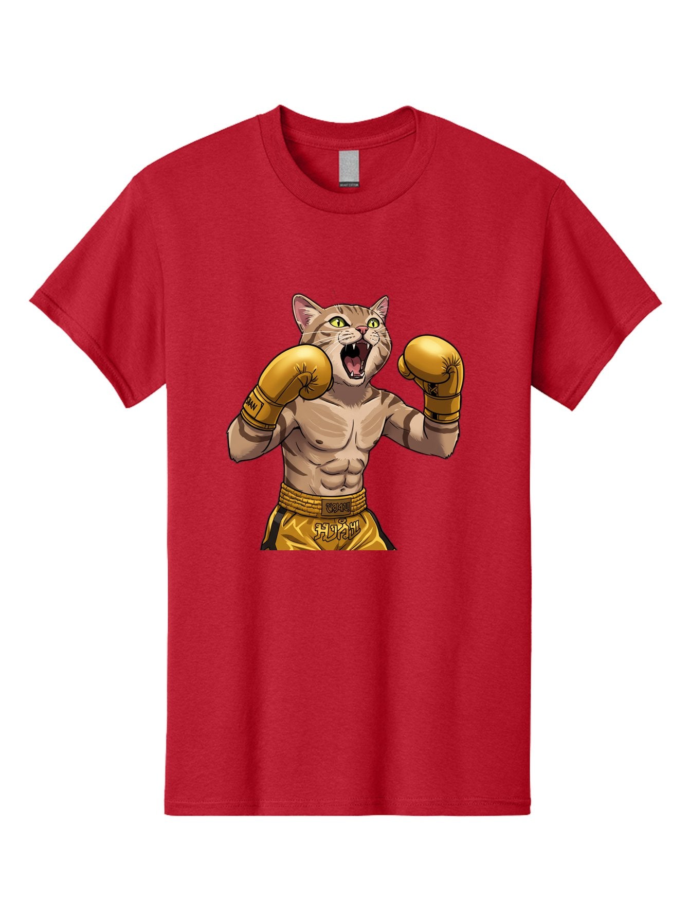 Cat-Fighter Men'S Graphic Tee, 100% Cotton, Comfortable Casual Summer Wear, Machine Washable, Cartoon Cat, Boxer Cat, Boxing Gloves, Martial Arts, Fitness, Anthropomorphic Animal, Fighting Stance, Strong Cat, Muscular Cat, Bae398 8