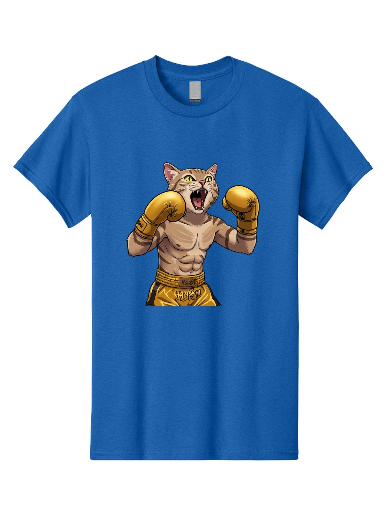 Cat-Fighter Men'S Graphic Tee, 100% Cotton, Comfortable Casual Summer Wear, Machine Washable, Cartoon Cat, Boxer Cat, Boxing Gloves, Martial Arts, Fitness, Anthropomorphic Animal, Fighting Stance, Strong Cat, Muscular Cat, Bae398 5