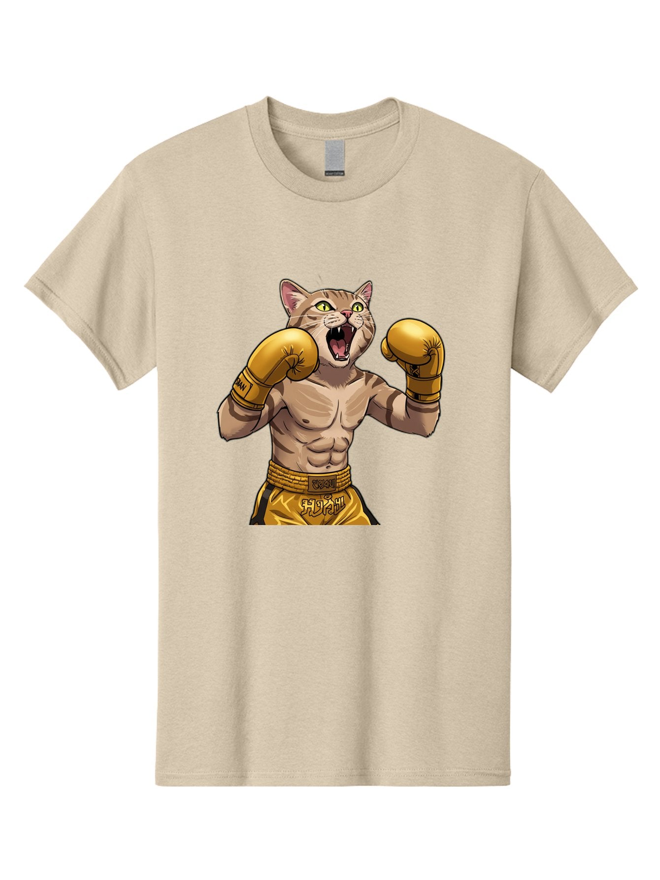 Cat-Fighter Men'S Graphic Tee, 100% Cotton, Comfortable Casual Summer Wear, Machine Washable, Cartoon Cat, Boxer Cat, Boxing Gloves, Martial Arts, Fitness, Anthropomorphic Animal, Fighting Stance, Strong Cat, Muscular Cat, Bae398 12