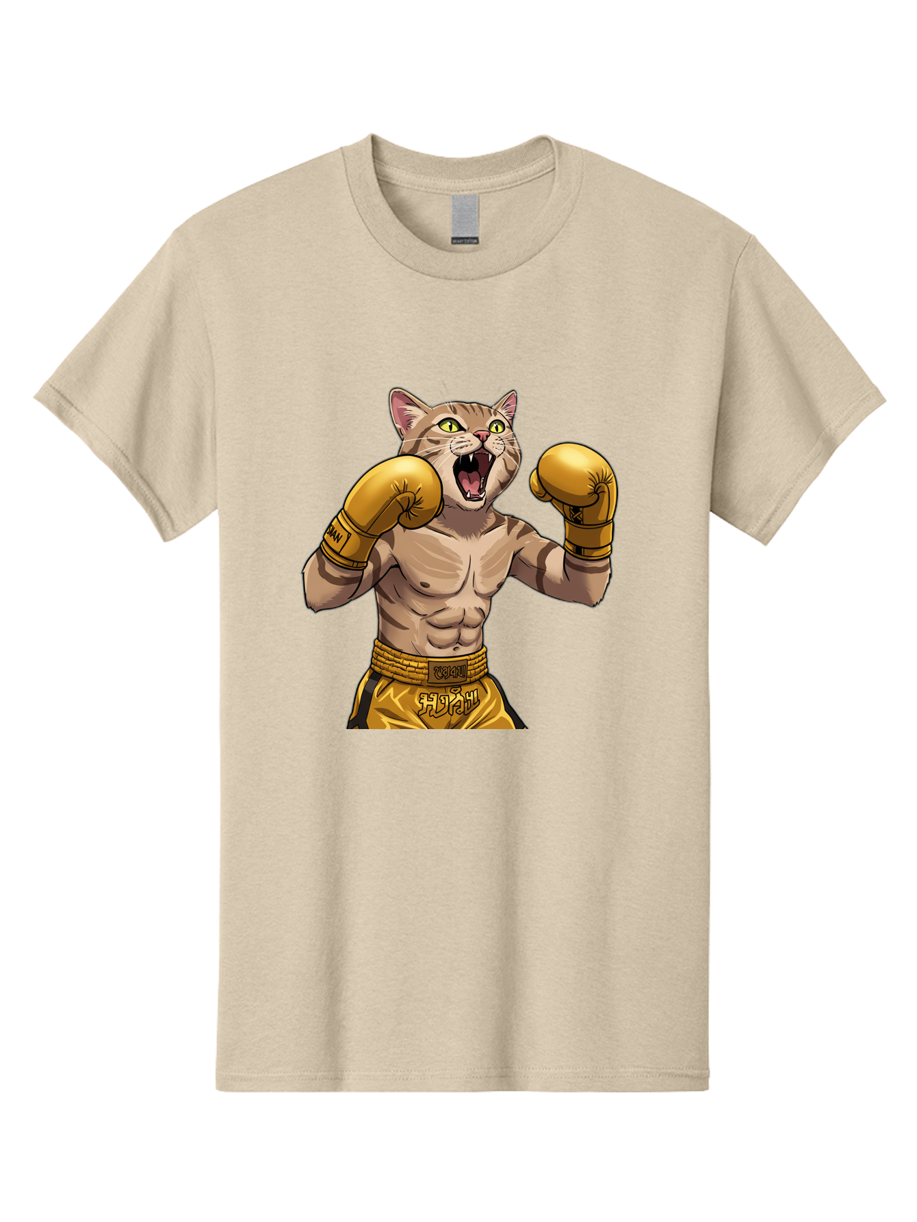 Cat-Fighter Men'S Graphic Tee, 100% Cotton, Comfortable Casual Summer Wear, Machine Washable, Cartoon Cat, Boxer Cat, Boxing Gloves, Martial Arts, Fitness, Anthropomorphic Animal, Fighting Stance, Strong Cat, Muscular Cat, Bae398 3