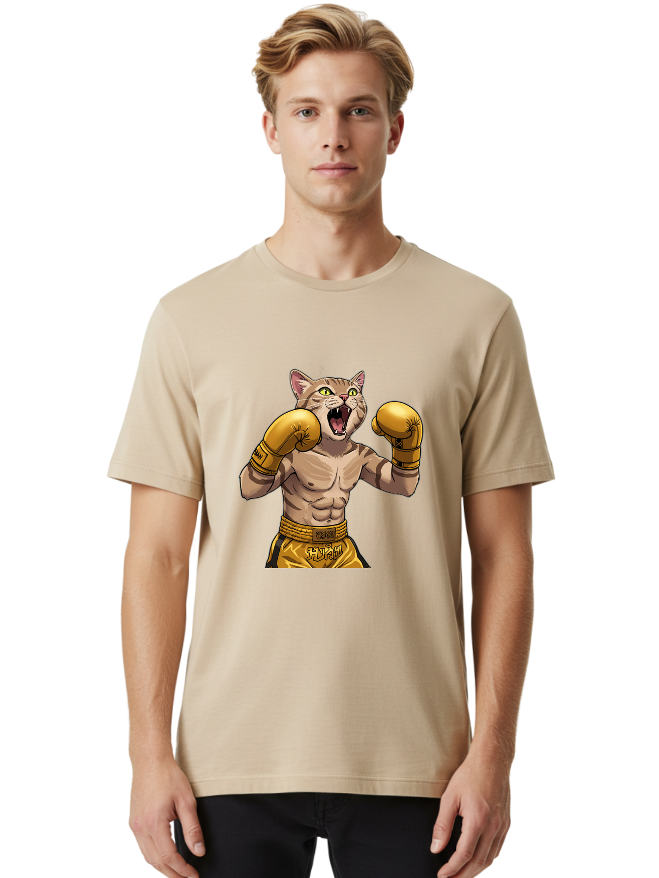 Cat-Fighter Men'S Graphic Tee, 100% Cotton, Comfortable Casual Summer Wear, Machine Washable, Cartoon Cat, Boxer Cat, Boxing Gloves, Martial Arts, Fitness, Anthropomorphic Animal, Fighting Stance, Strong Cat, Muscular Cat, Bae398 18
