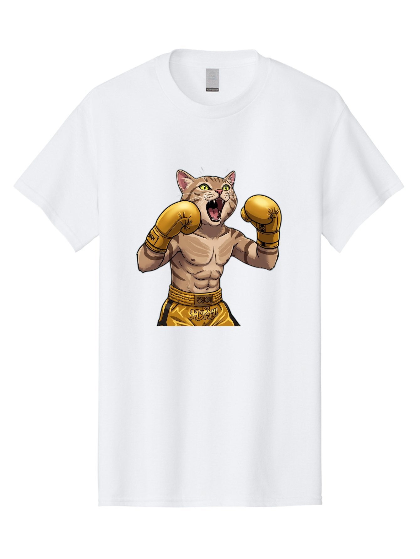 Cat-Fighter Men'S Graphic Tee, 100% Cotton, Comfortable Casual Summer Wear, Machine Washable, Cartoon Cat, Boxer Cat, Boxing Gloves, Martial Arts, Fitness, Anthropomorphic Animal, Fighting Stance, Strong Cat, Muscular Cat, Bae398 7