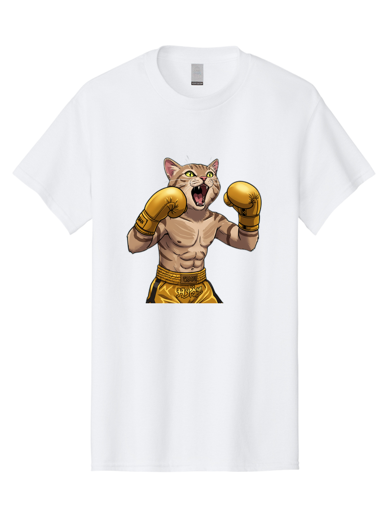 Cat-Fighter Men'S Graphic Tee, 100% Cotton, Comfortable Casual Summer Wear, Machine Washable, Cartoon Cat, Boxer Cat, Boxing Gloves, Martial Arts, Fitness, Anthropomorphic Animal, Fighting Stance, Strong Cat, Muscular Cat, Bae398 13