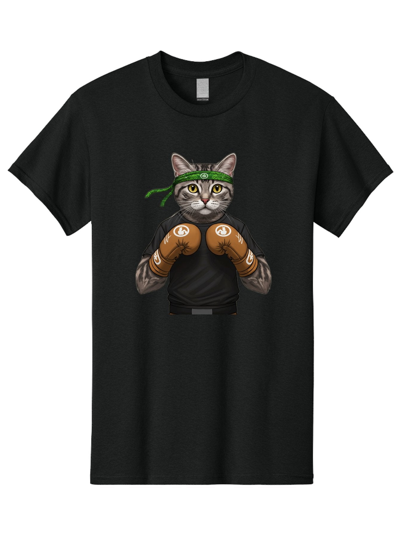 Cat-In-Boxing-Gloves Men'S Graphic Tee, 100% Cotton, Comfortable Casual Summer Wear, Machine Washable, Gray Tabby Cat, Boxing Gloves, Martial Arts Headband, Ninja Cat, Cool Cat, Funny Cat, Boxing Cat, Warrior Cat, Humorous Illustration, Bae399 5