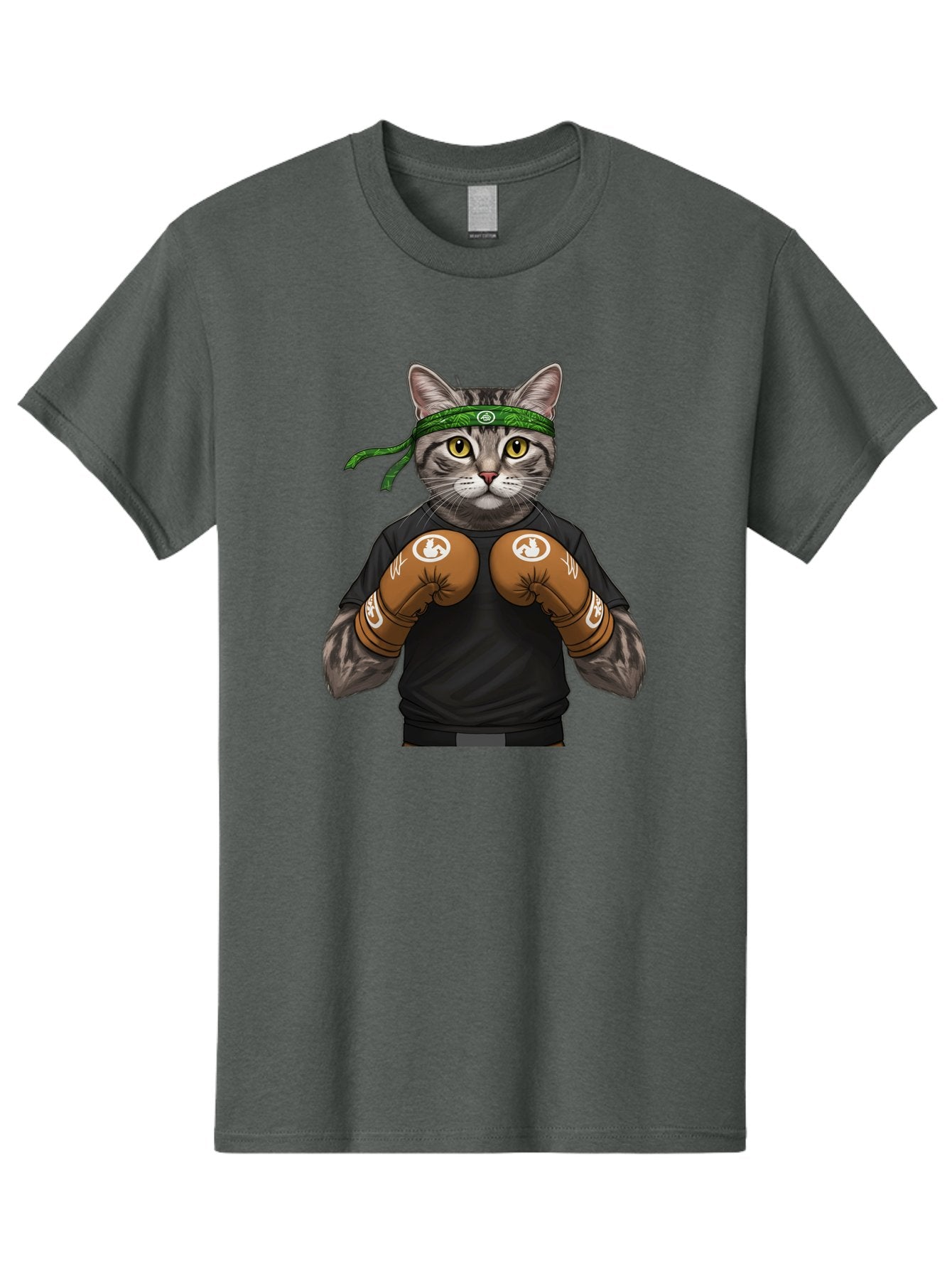 Cat-In-Boxing-Gloves Men'S Graphic Tee, 100% Cotton, Comfortable Casual Summer Wear, Machine Washable, Gray Tabby Cat, Boxing Gloves, Martial Arts Headband, Ninja Cat, Cool Cat, Funny Cat, Boxing Cat, Warrior Cat, Humorous Illustration, Bae399 11