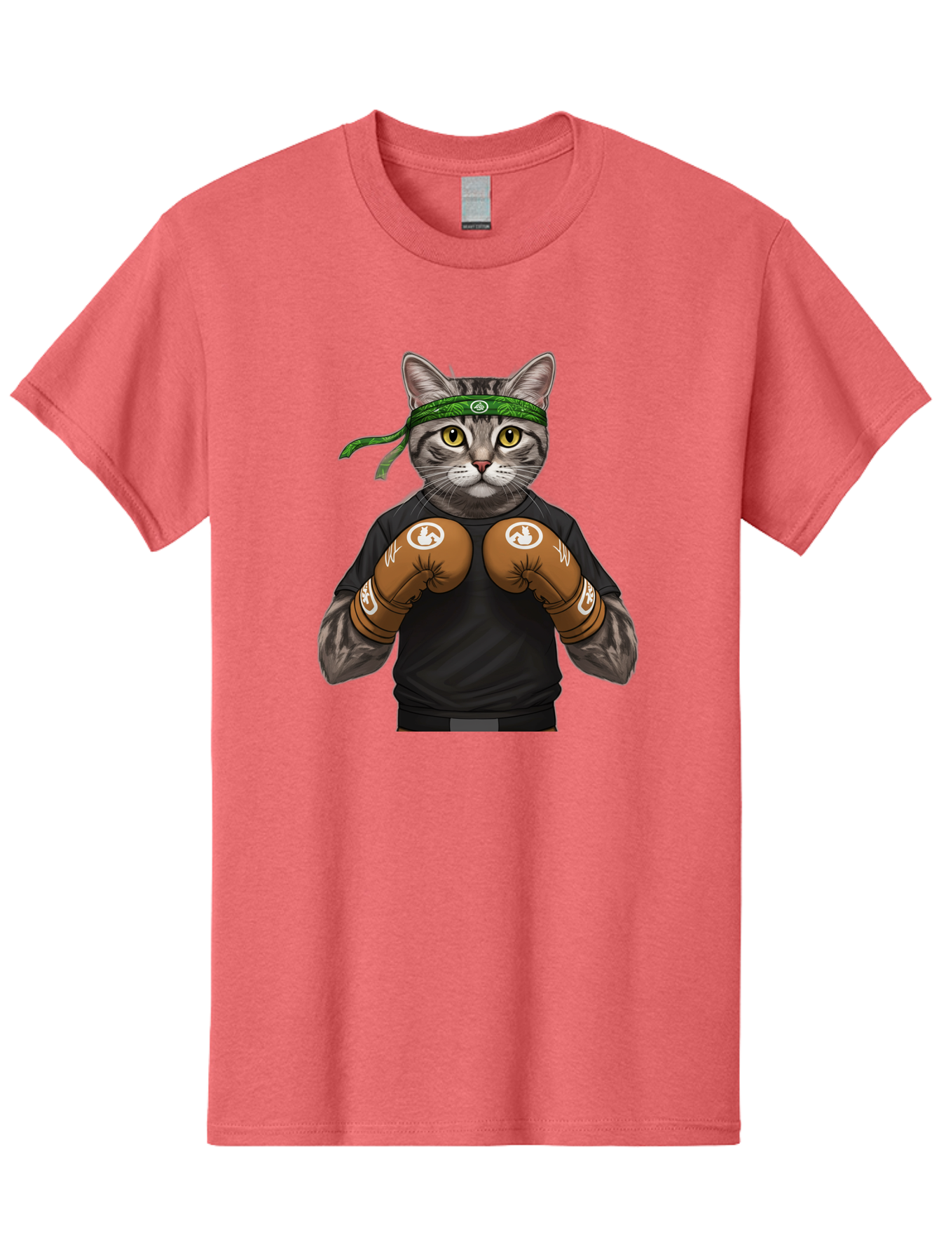Cat-In-Boxing-Gloves Men'S Graphic Tee, 100% Cotton, Comfortable Casual Summer Wear, Machine Washable, Gray Tabby Cat, Boxing Gloves, Martial Arts Headband, Ninja Cat, Cool Cat, Funny Cat, Boxing Cat, Warrior Cat, Humorous Illustration, Bae399 3