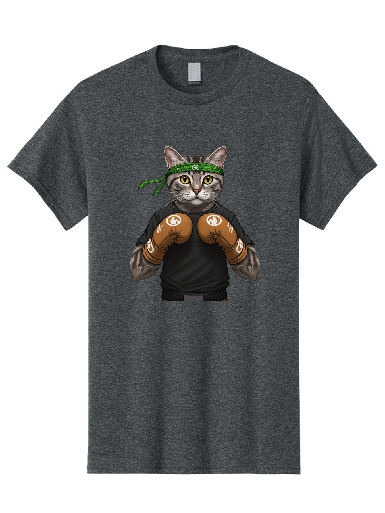 Cat-In-Boxing-Gloves Men'S Graphic Tee, 100% Cotton, Comfortable Casual Summer Wear, Machine Washable, Gray Tabby Cat, Boxing Gloves, Martial Arts Headband, Ninja Cat, Cool Cat, Funny Cat, Boxing Cat, Warrior Cat, Humorous Illustration, Bae399 4