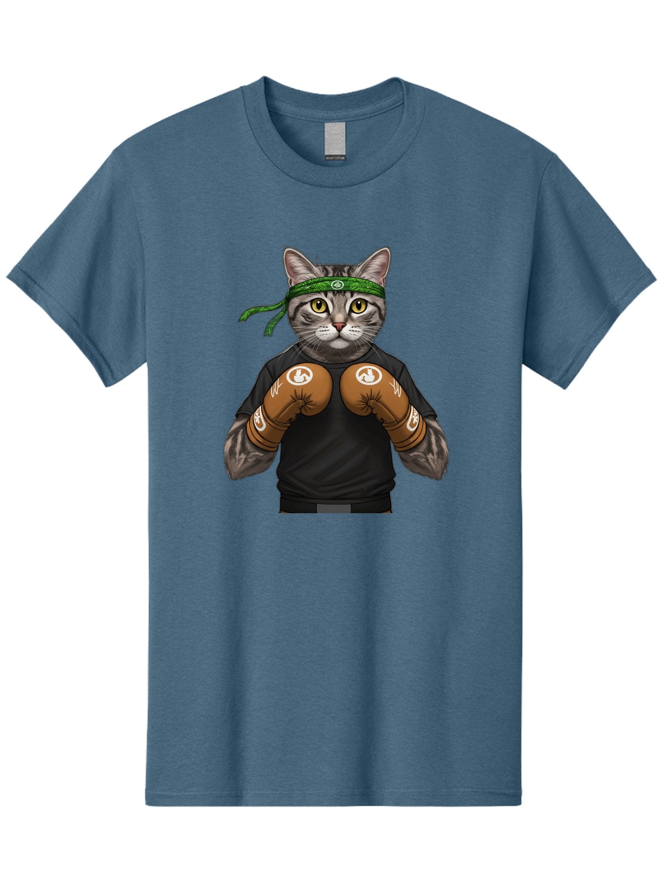 Cat-In-Boxing-Gloves Men'S Graphic Tee, 100% Cotton, Comfortable Casual Summer Wear, Machine Washable, Gray Tabby Cat, Boxing Gloves, Martial Arts Headband, Ninja Cat, Cool Cat, Funny Cat, Boxing Cat, Warrior Cat, Humorous Illustration, Bae399 15