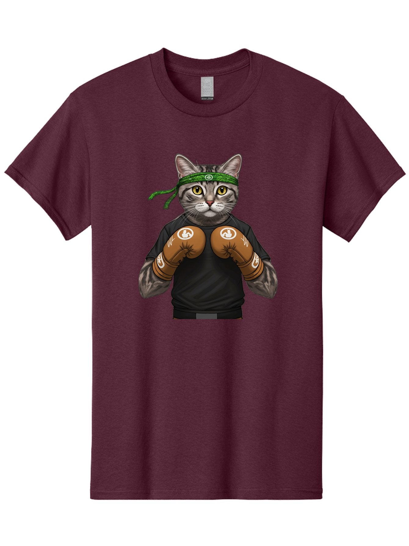 Cat-In-Boxing-Gloves Men'S Graphic Tee, 100% Cotton, Comfortable Casual Summer Wear, Machine Washable, Gray Tabby Cat, Boxing Gloves, Martial Arts Headband, Ninja Cat, Cool Cat, Funny Cat, Boxing Cat, Warrior Cat, Humorous Illustration, Bae399 3