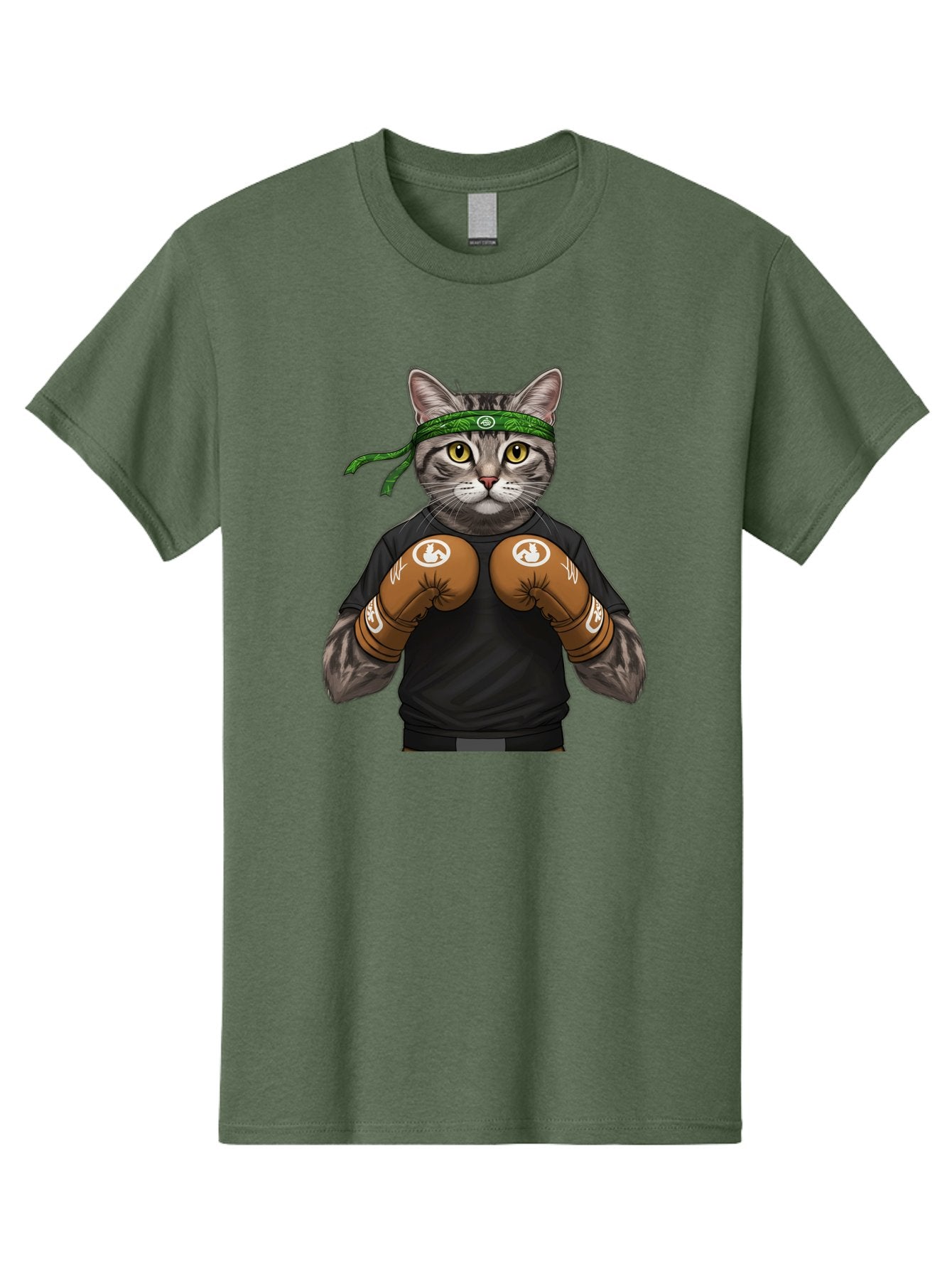 Cat-In-Boxing-Gloves Men'S Graphic Tee, 100% Cotton, Comfortable Casual Summer Wear, Machine Washable, Gray Tabby Cat, Boxing Gloves, Martial Arts Headband, Ninja Cat, Cool Cat, Funny Cat, Boxing Cat, Warrior Cat, Humorous Illustration, Bae399 6