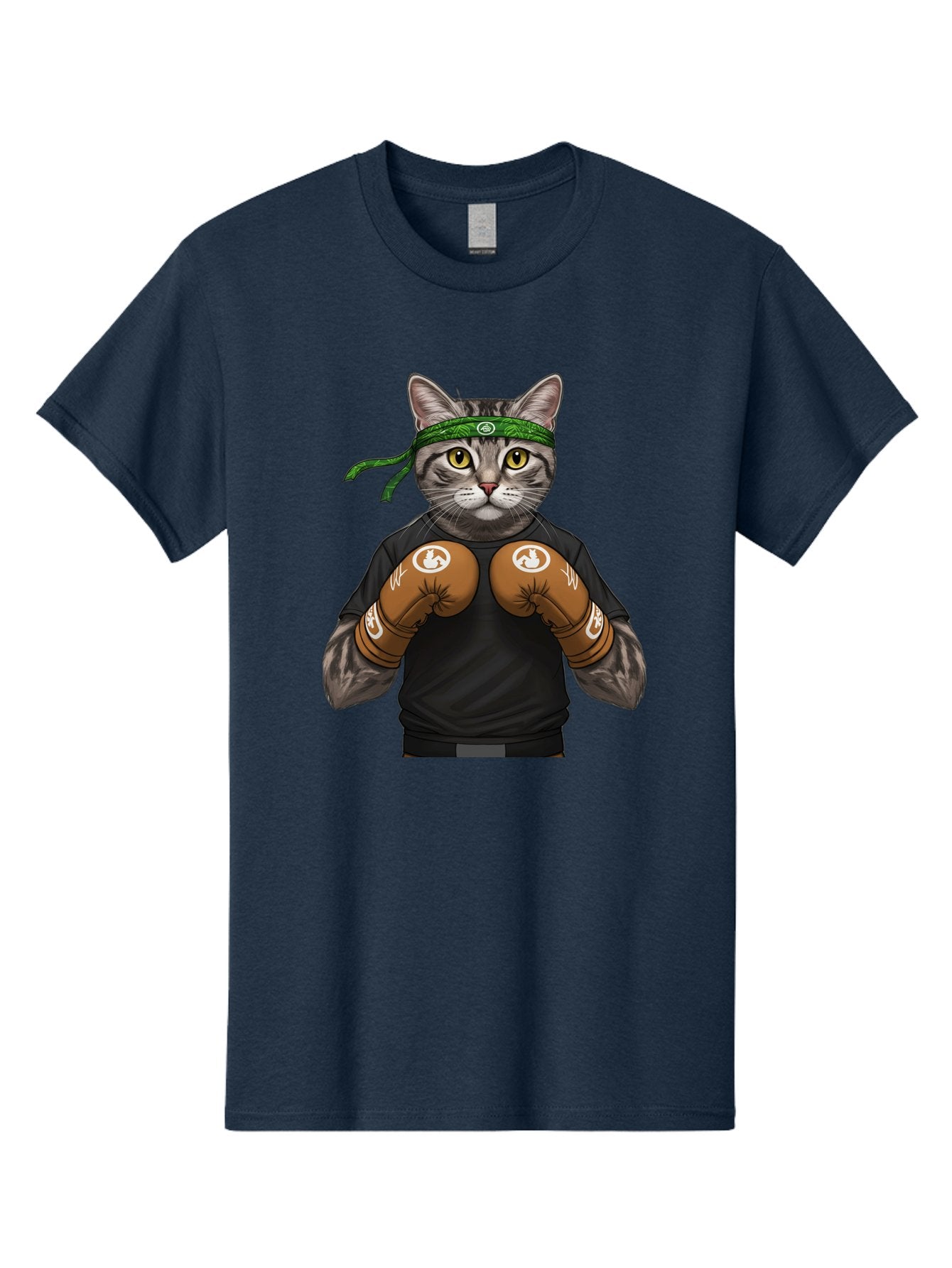 Cat-In-Boxing-Gloves Men'S Graphic Tee, 100% Cotton, Comfortable Casual Summer Wear, Machine Washable, Gray Tabby Cat, Boxing Gloves, Martial Arts Headband, Ninja Cat, Cool Cat, Funny Cat, Boxing Cat, Warrior Cat, Humorous Illustration, Bae399 13