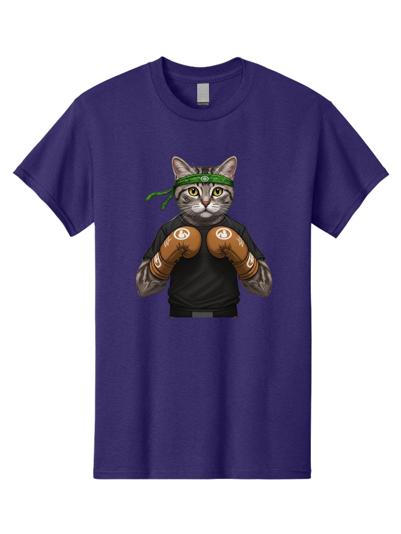 Cat-In-Boxing-Gloves Men'S Graphic Tee, 100% Cotton, Comfortable Casual Summer Wear, Machine Washable, Gray Tabby Cat, Boxing Gloves, Martial Arts Headband, Ninja Cat, Cool Cat, Funny Cat, Boxing Cat, Warrior Cat, Humorous Illustration, Bae399 7