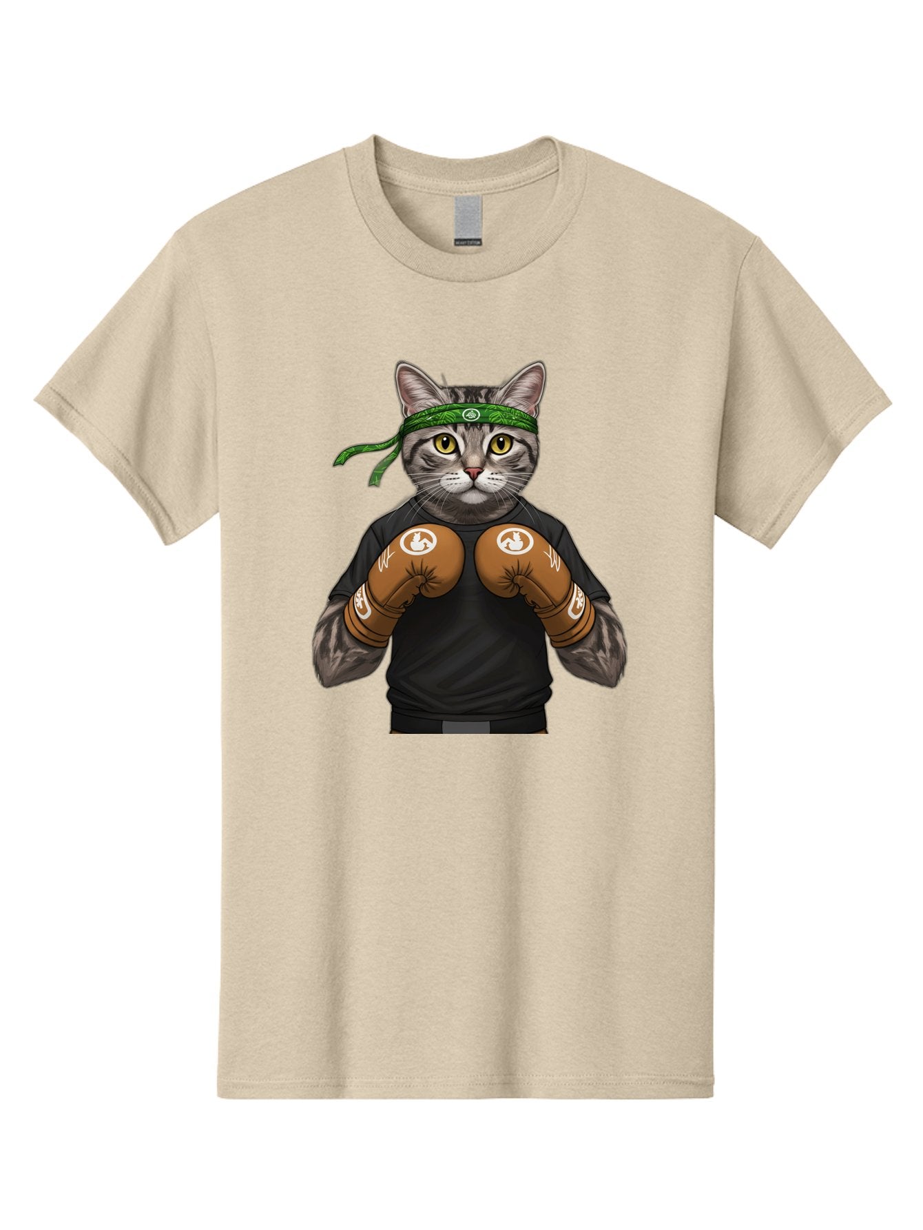 Cat-In-Boxing-Gloves Men'S Graphic Tee, 100% Cotton, Comfortable Casual Summer Wear, Machine Washable, Gray Tabby Cat, Boxing Gloves, Martial Arts Headband, Ninja Cat, Cool Cat, Funny Cat, Boxing Cat, Warrior Cat, Humorous Illustration, Bae399 10