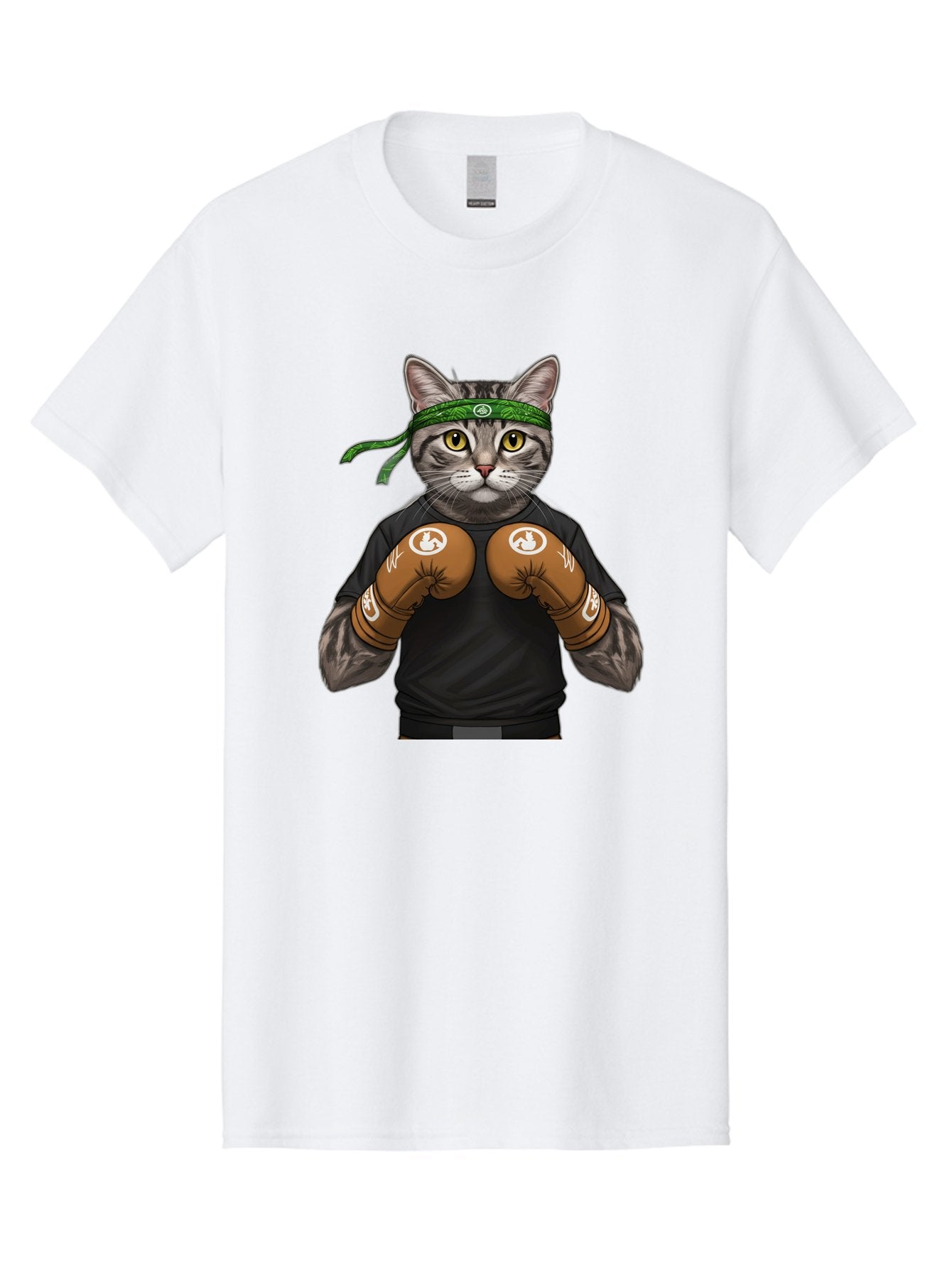 Cat-In-Boxing-Gloves Men'S Graphic Tee, 100% Cotton, Comfortable Casual Summer Wear, Machine Washable, Gray Tabby Cat, Boxing Gloves, Martial Arts Headband, Ninja Cat, Cool Cat, Funny Cat, Boxing Cat, Warrior Cat, Humorous Illustration, Bae399 8