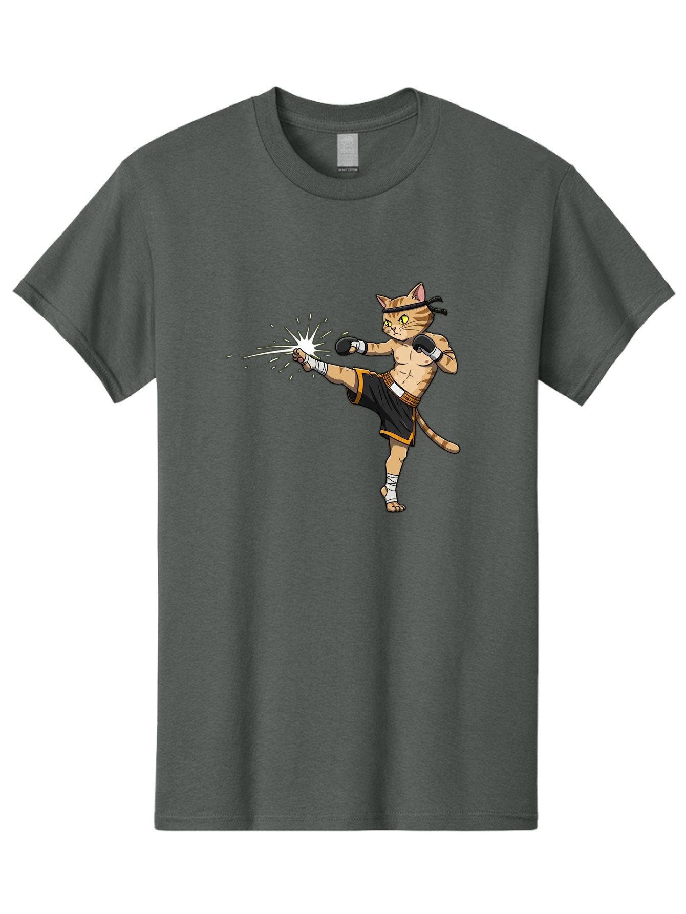 Cat-Kick Men'S Graphic Tee, 100% Cotton, Comfortable Casual Summer Wear, Machine Washable, Cartoon Cat, Muay Thai Fighter, Martial Arts, Kicking, Boxing Gloves, Dynamic Pose, Playful Humor, Animal Athlete, Energetic Motion, Fun Design Bae400 4