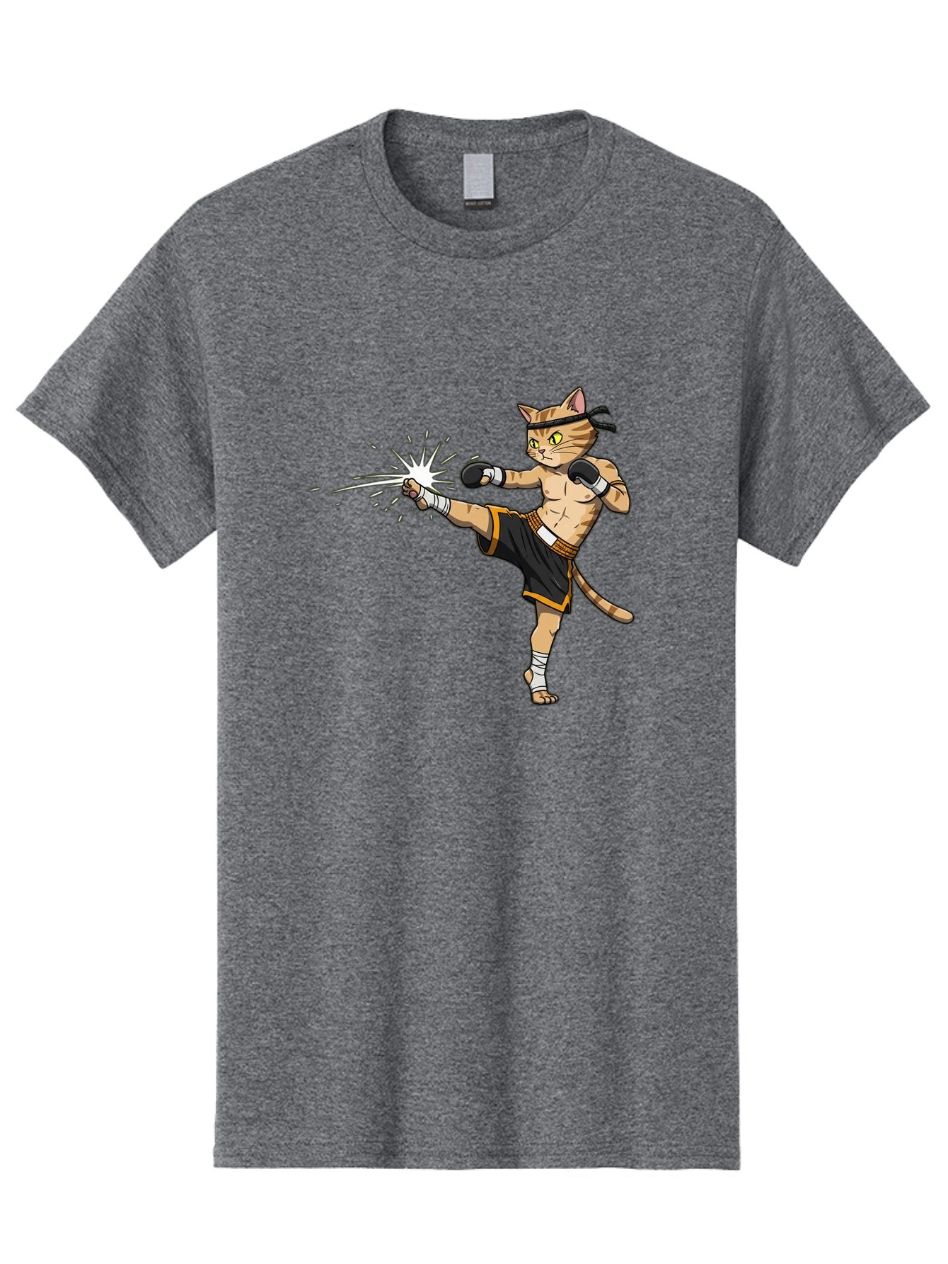 Cat-Kick Men'S Graphic Tee, 100% Cotton, Comfortable Casual Summer Wear, Machine Washable, Cartoon Cat, Muay Thai Fighter, Martial Arts, Kicking, Boxing Gloves, Dynamic Pose, Playful Humor, Animal Athlete, Energetic Motion, Fun Design Bae400 9