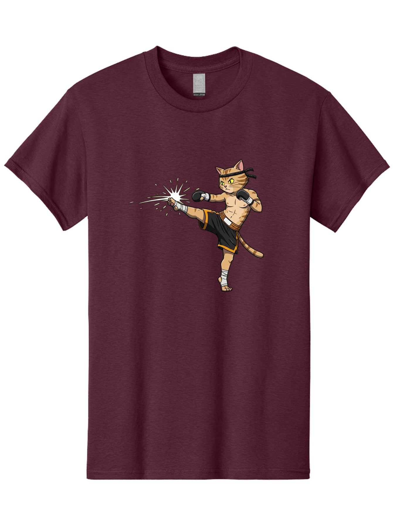 Cat-Kick Men'S Graphic Tee, 100% Cotton, Comfortable Casual Summer Wear, Machine Washable, Cartoon Cat, Muay Thai Fighter, Martial Arts, Kicking, Boxing Gloves, Dynamic Pose, Playful Humor, Animal Athlete, Energetic Motion, Fun Design Bae400 11