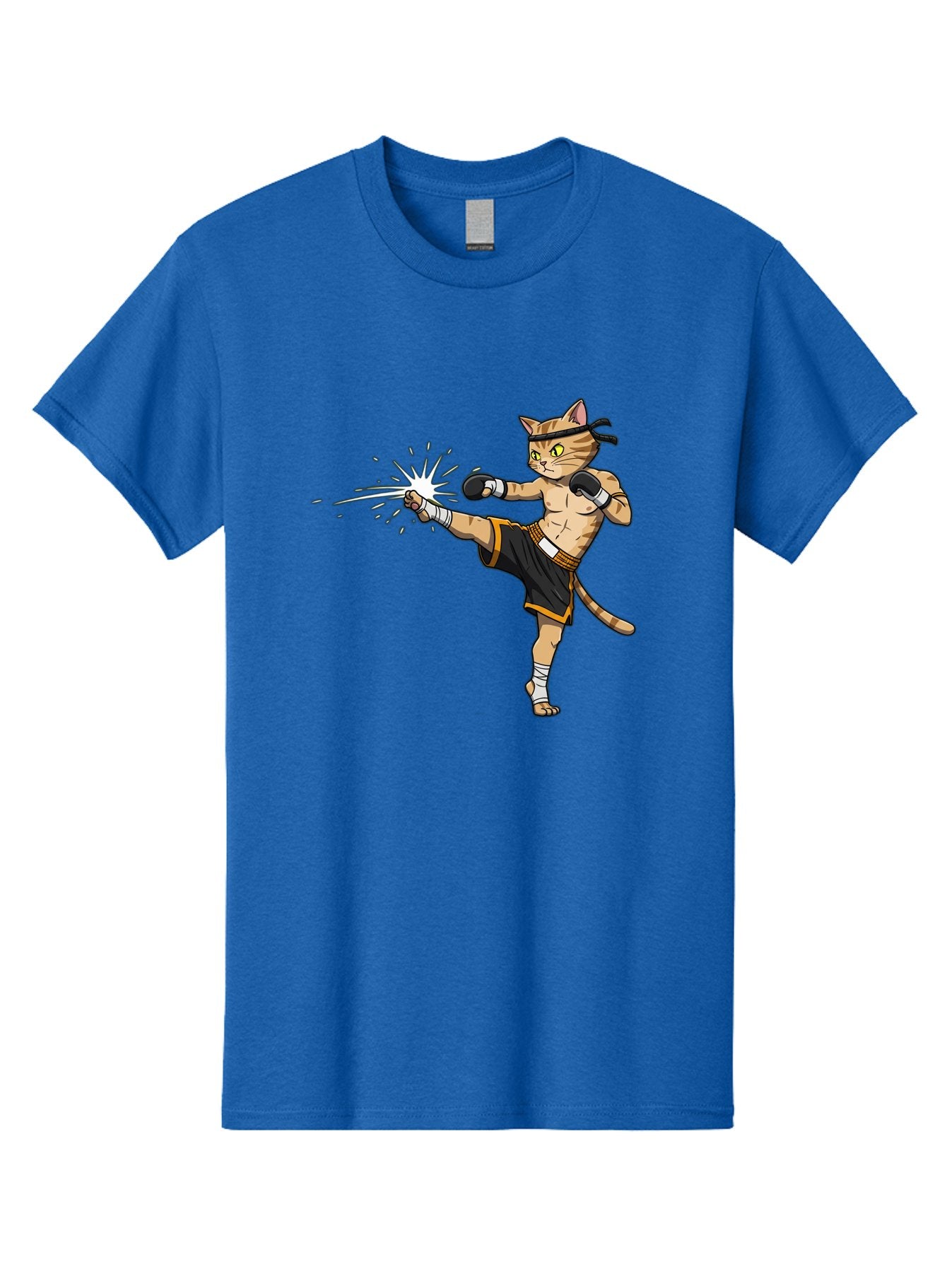 Cat-Kick Men'S Graphic Tee, 100% Cotton, Comfortable Casual Summer Wear, Machine Washable, Cartoon Cat, Muay Thai Fighter, Martial Arts, Kicking, Boxing Gloves, Dynamic Pose, Playful Humor, Animal Athlete, Energetic Motion, Fun Design Bae400 3