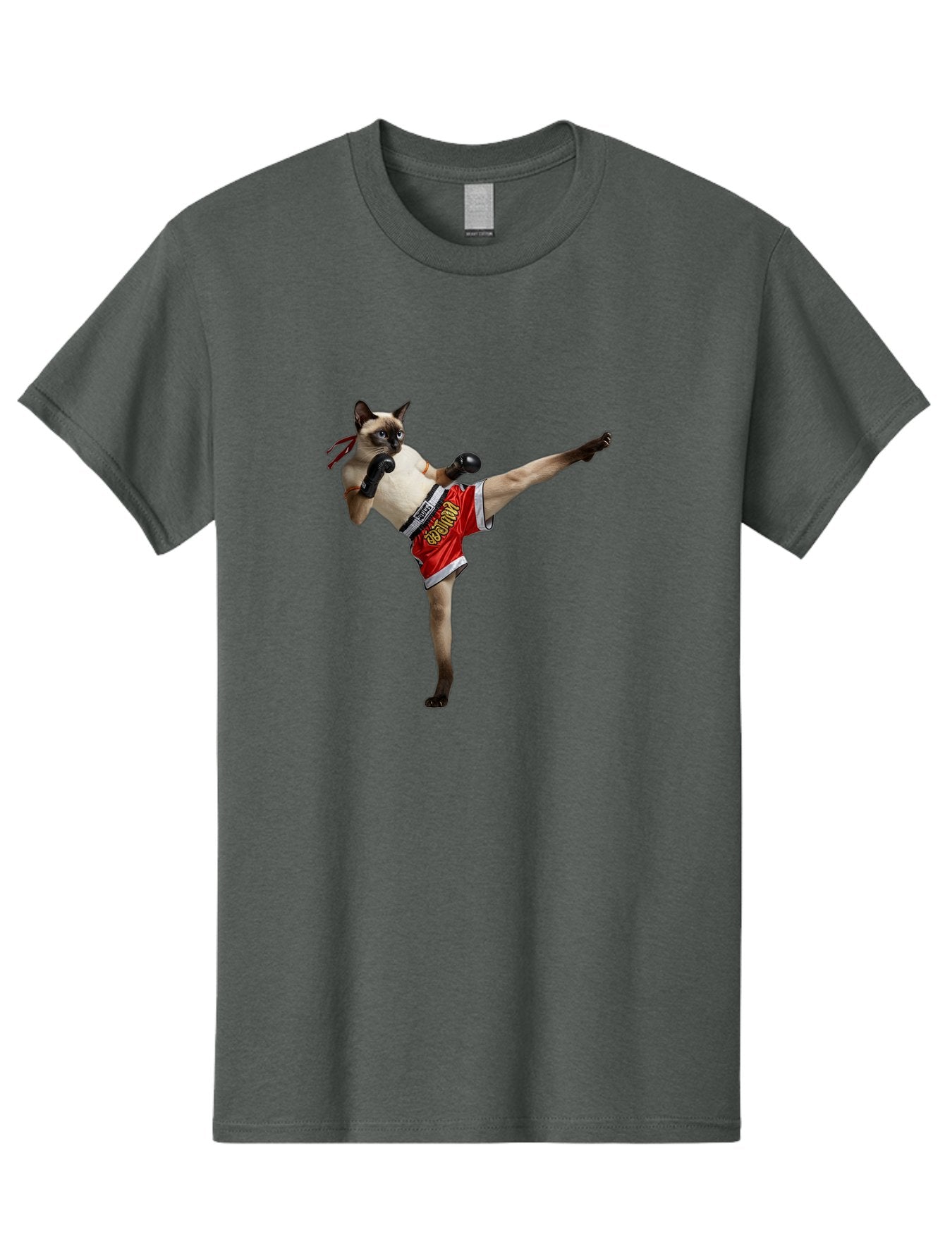 Cat-Kickboxing Men'S Graphic Tee, 100% Cotton, Comfortable Casual Summer Wear, Machine Washable, Siamese Cat Kickboxing, Anthropomorphic Cat, Boxing Gloves, Red Shorts, Martial Arts, Fighting Stance, Funny Animals, Cat Humor, Feline Antics, Bae402 10