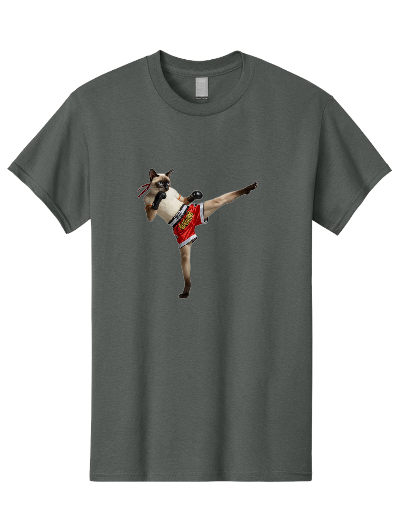 Cat-Kickboxing Men'S Graphic Tee, 100% Cotton, Comfortable Casual Summer Wear, Machine Washable, Siamese Cat Kickboxing, Anthropomorphic Cat, Boxing Gloves, Red Shorts, Martial Arts, Fighting Stance, Funny Animals, Cat Humor, Feline Antics, Bae402 14