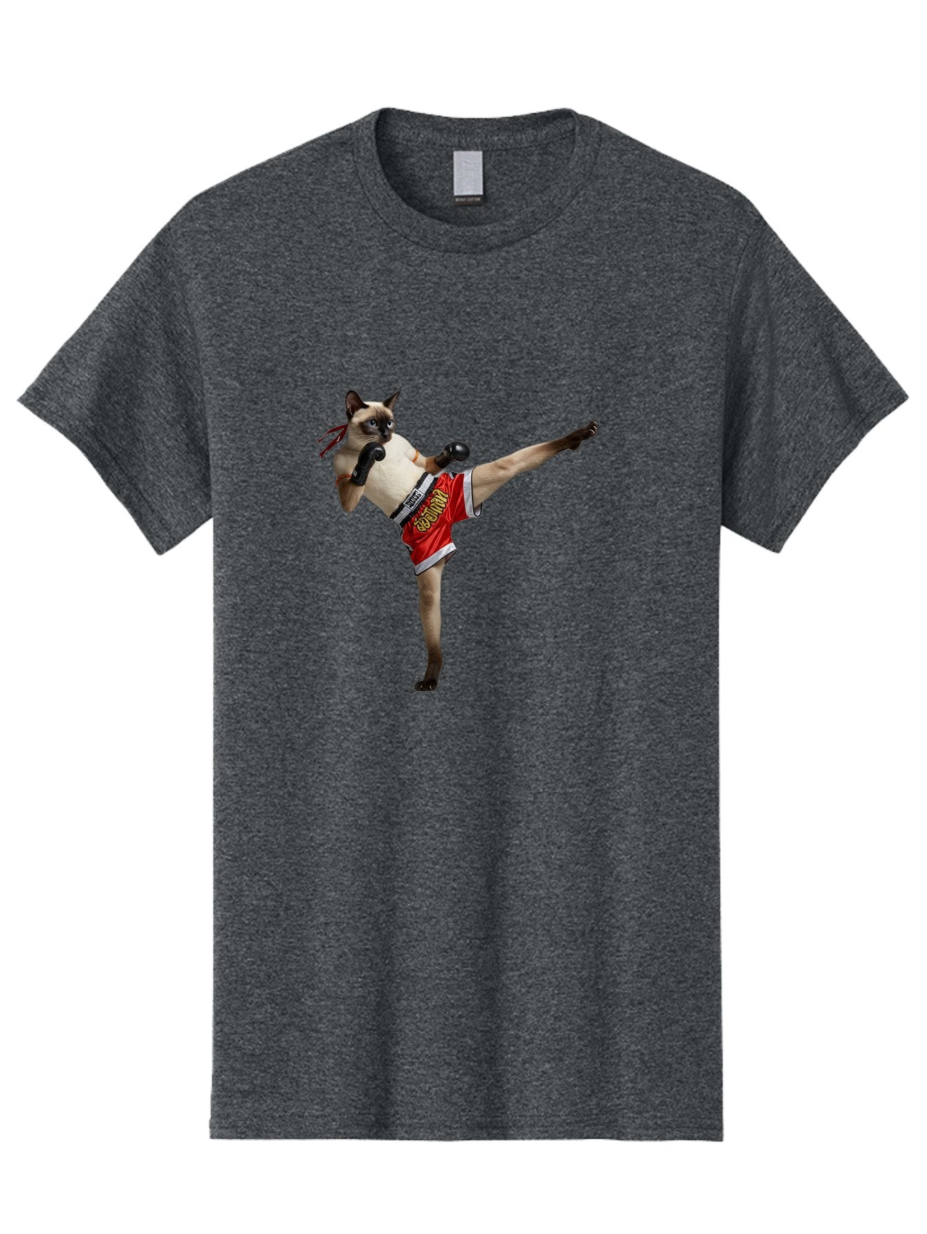 Cat-Kickboxing Men'S Graphic Tee, 100% Cotton, Comfortable Casual Summer Wear, Machine Washable, Siamese Cat Kickboxing, Anthropomorphic Cat, Boxing Gloves, Red Shorts, Martial Arts, Fighting Stance, Funny Animals, Cat Humor, Feline Antics, Bae402 11