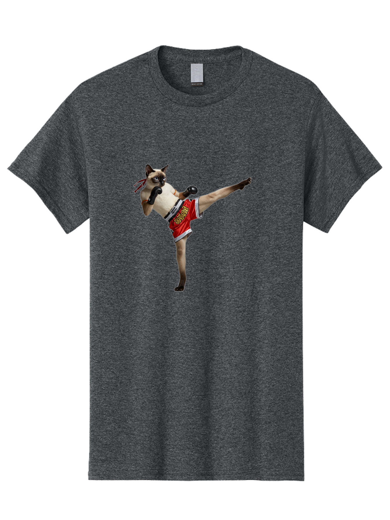 Cat-Kickboxing Men'S Graphic Tee, 100% Cotton, Comfortable Casual Summer Wear, Machine Washable, Siamese Cat Kickboxing, Anthropomorphic Cat, Boxing Gloves, Red Shorts, Martial Arts, Fighting Stance, Funny Animals, Cat Humor, Feline Antics, Bae402 4
