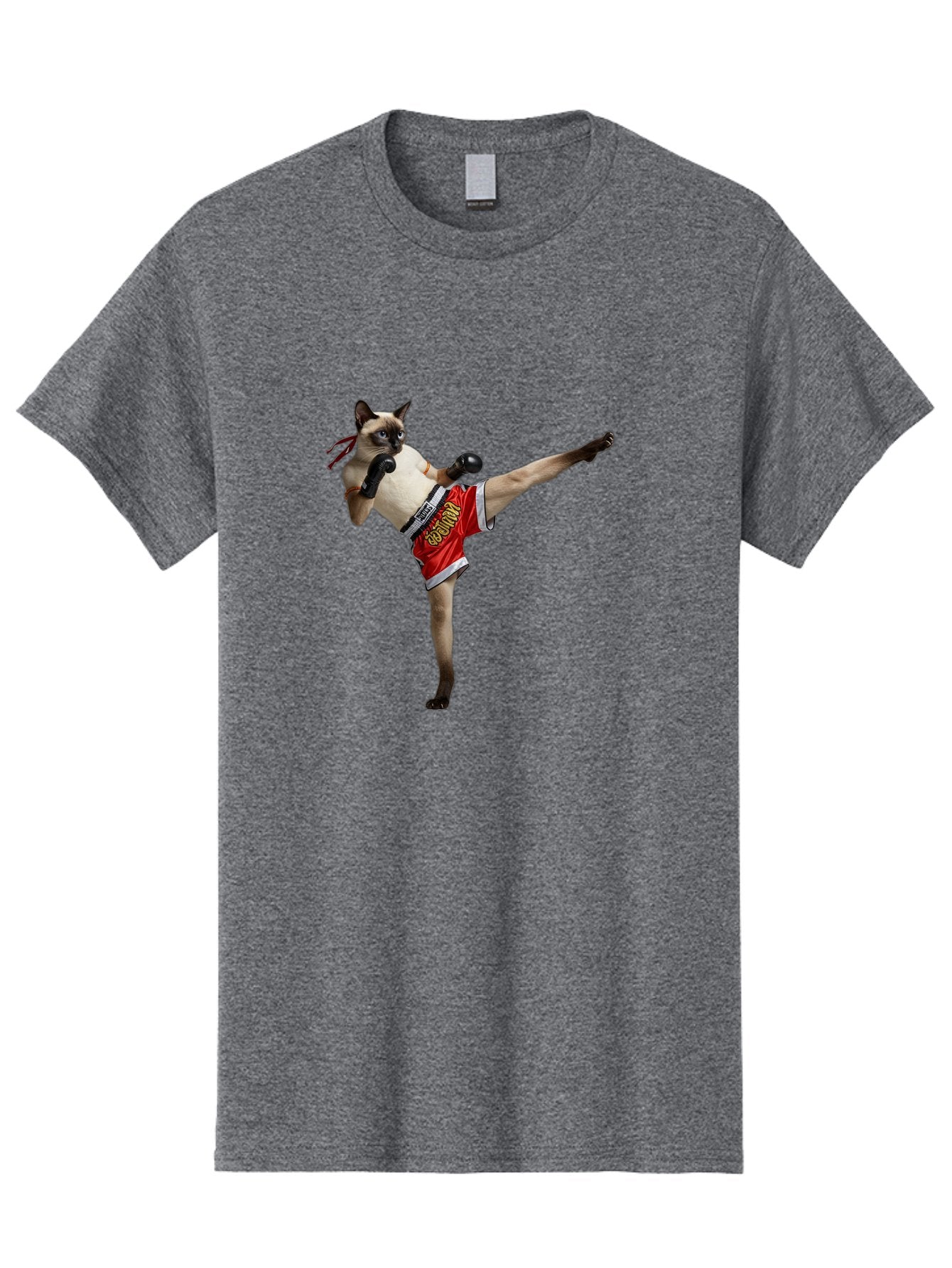 Cat-Kickboxing Men'S Graphic Tee, 100% Cotton, Comfortable Casual Summer Wear, Machine Washable, Siamese Cat Kickboxing, Anthropomorphic Cat, Boxing Gloves, Red Shorts, Martial Arts, Fighting Stance, Funny Animals, Cat Humor, Feline Antics, Bae402 13