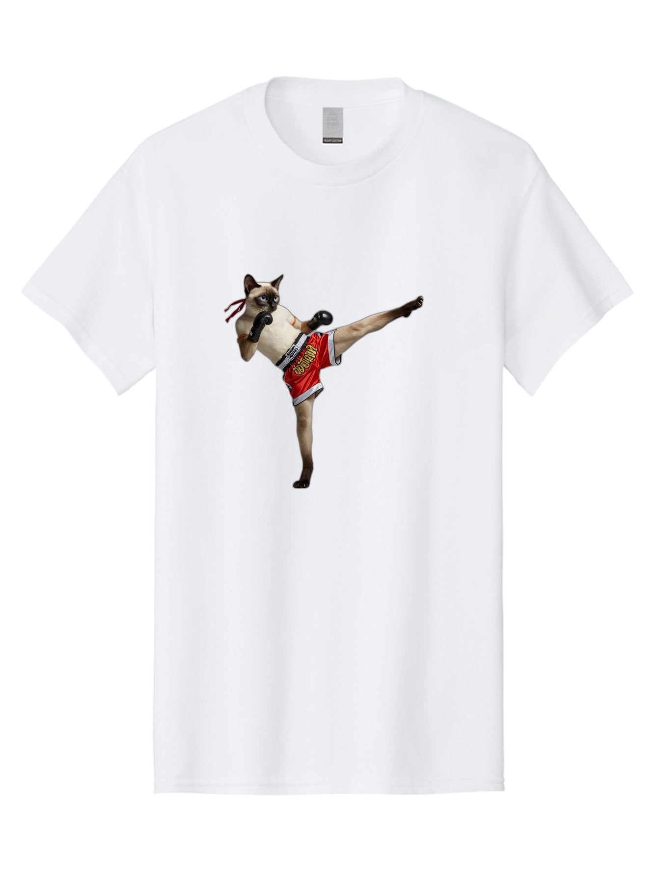 Cat-Kickboxing Men'S Graphic Tee, 100% Cotton, Comfortable Casual Summer Wear, Machine Washable, Siamese Cat Kickboxing, Anthropomorphic Cat, Boxing Gloves, Red Shorts, Martial Arts, Fighting Stance, Funny Animals, Cat Humor, Feline Antics, Bae402 14