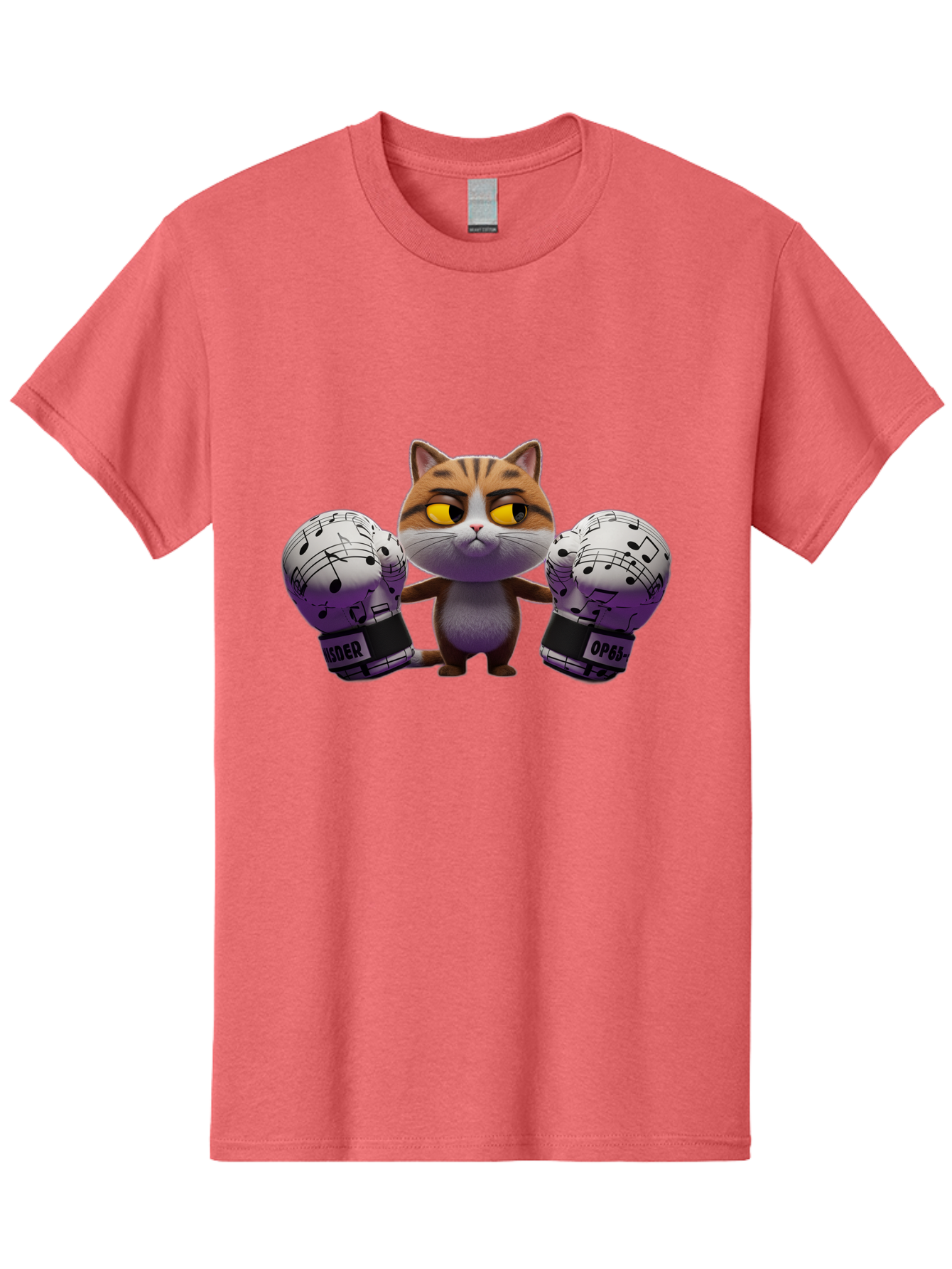 Cat-With-Boxing-Gloves Men'S Graphic Tee, 100% Cotton, Comfortable Casual Summer Wear, Machine Washable, Boxing Cat, Cartoon Style, Orange Tabby Cat, Musical Notes Gloves, Boxing Gloves, Cat With Gloves, Funny Cartoon, Opder Opponent, Bae403 4
