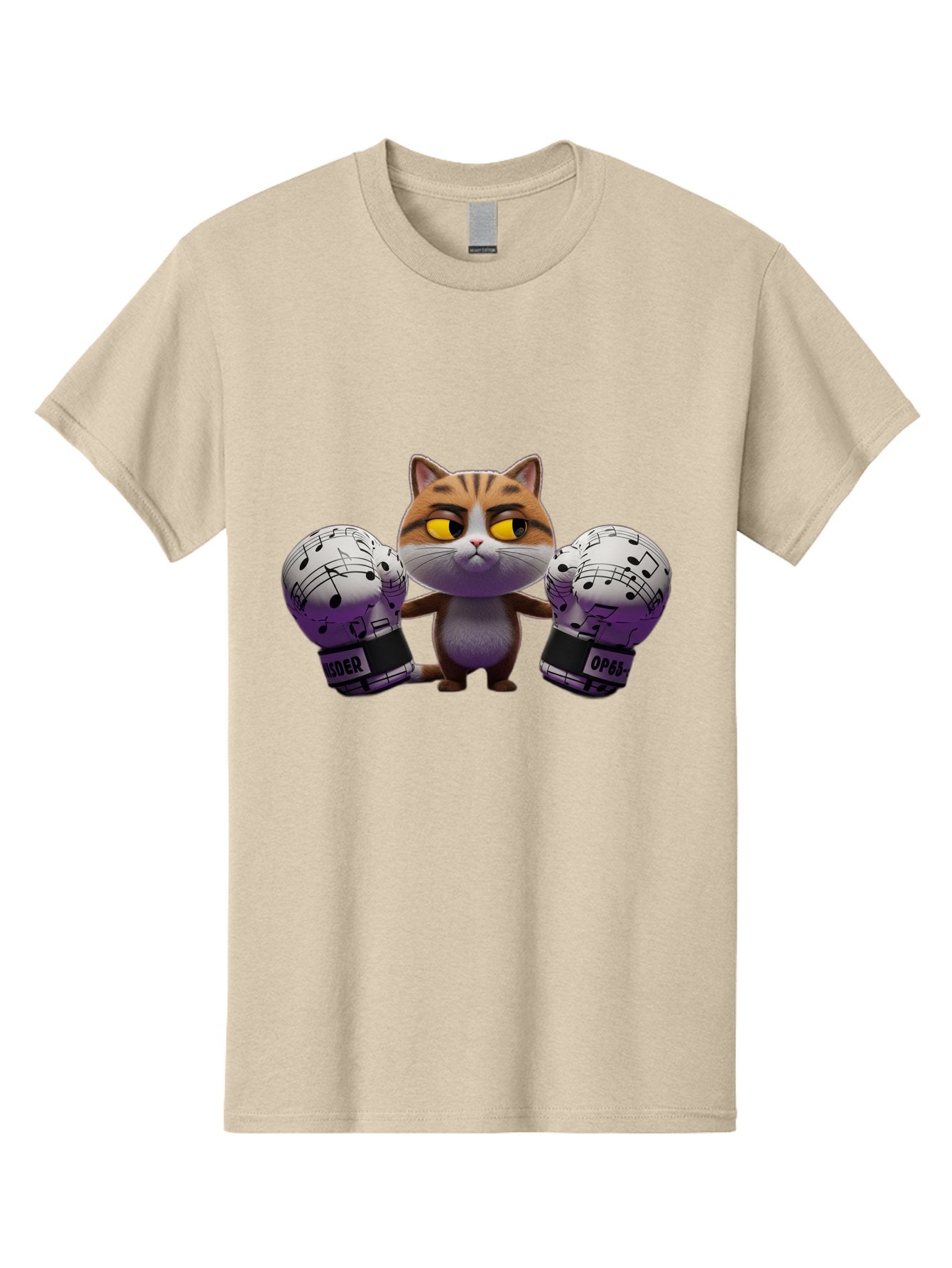 Cat-With-Boxing-Gloves Men'S Graphic Tee, 100% Cotton, Comfortable Casual Summer Wear, Machine Washable, Boxing Cat, Cartoon Style, Orange Tabby Cat, Musical Notes Gloves, Boxing Gloves, Cat With Gloves, Funny Cartoon, Opder Opponent, Bae403 5