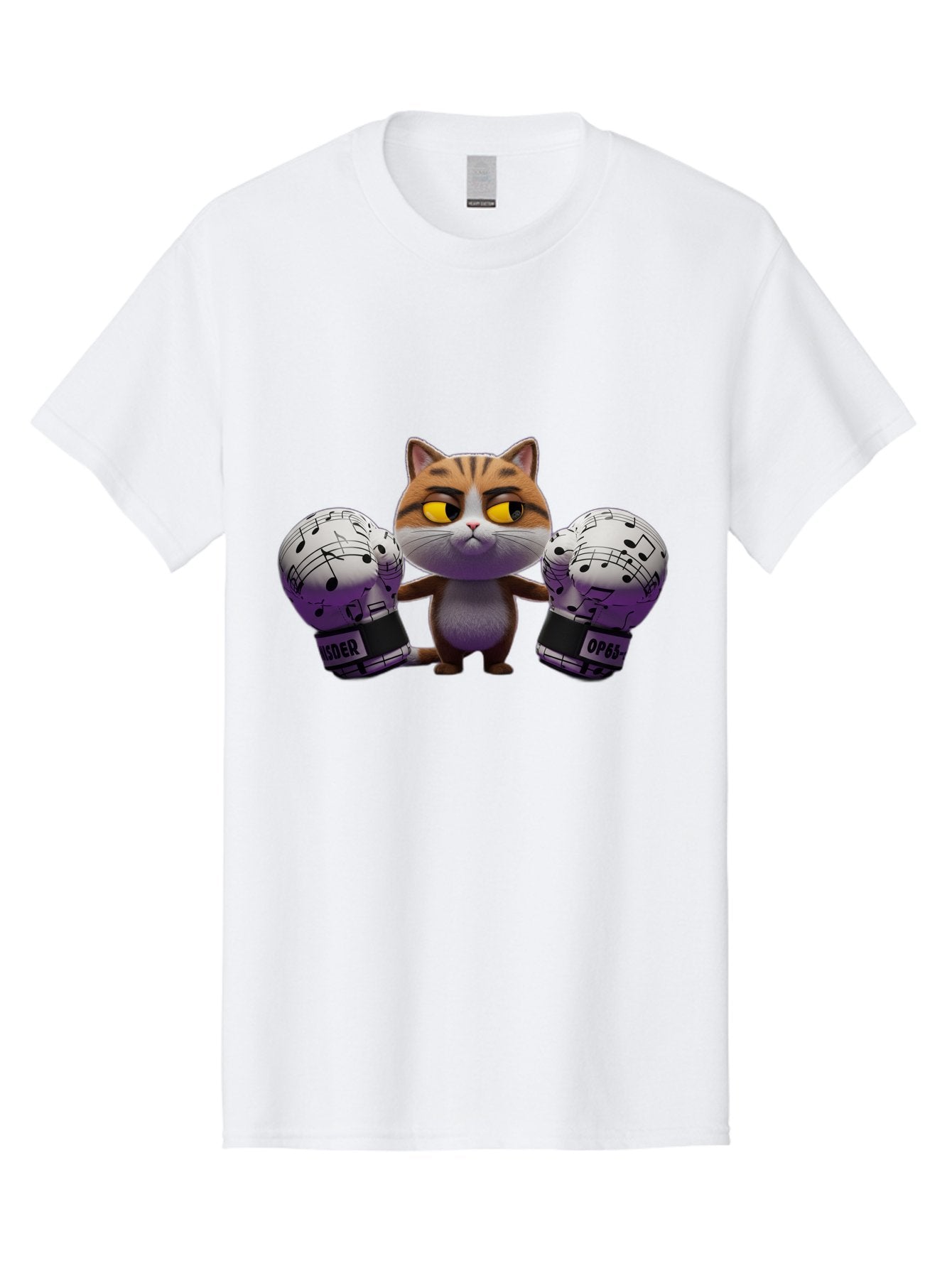 Cat-With-Boxing-Gloves Men'S Graphic Tee, 100% Cotton, Comfortable Casual Summer Wear, Machine Washable, Boxing Cat, Cartoon Style, Orange Tabby Cat, Musical Notes Gloves, Boxing Gloves, Cat With Gloves, Funny Cartoon, Opder Opponent, Bae403