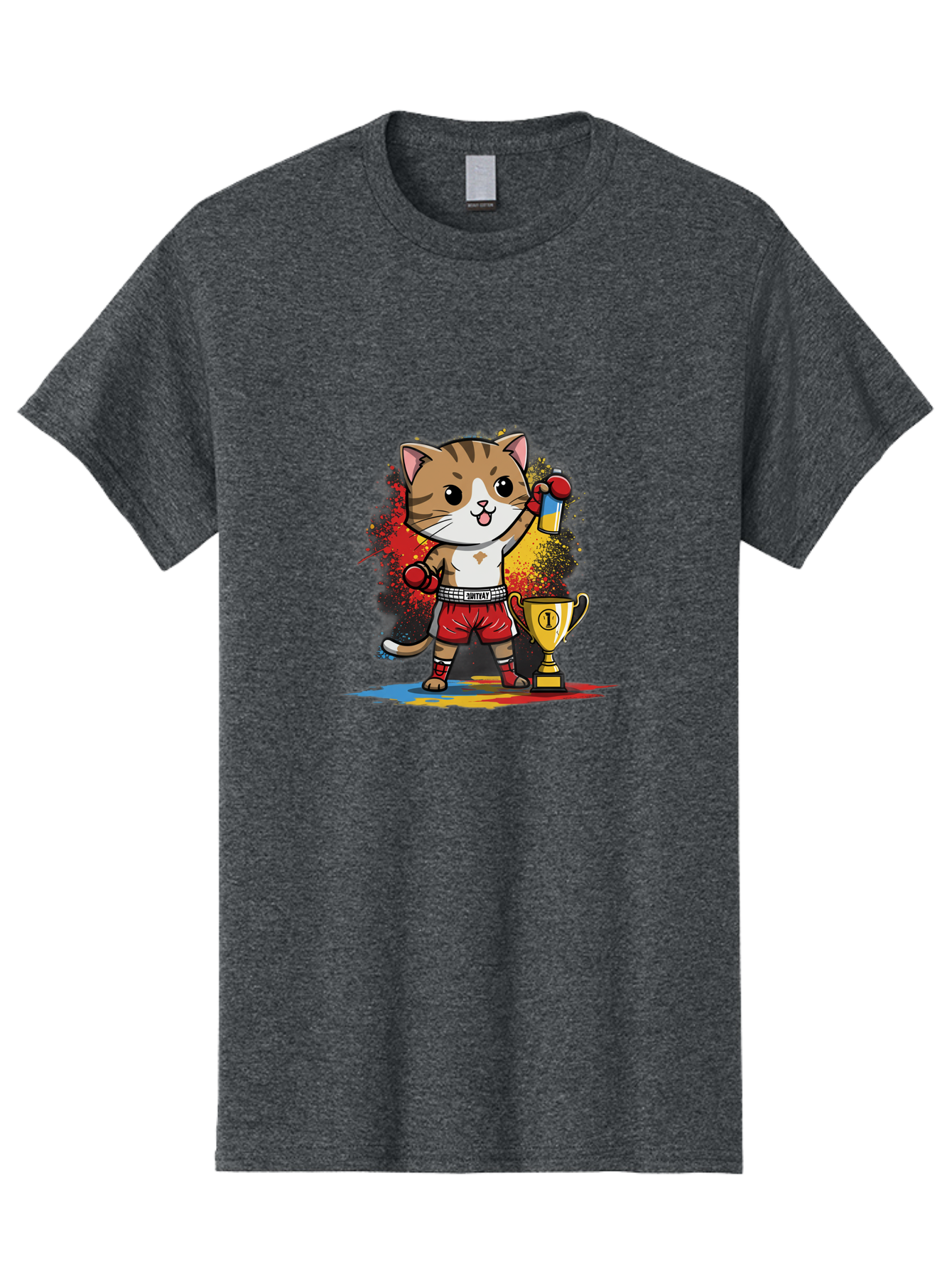 Cat-With-Trophy Men'S Graphic Tee, 100% Cotton, Comfortable Casual Summer Wear, Machine Washable, Cartoon Cat Boxer, Championship Trophy, Boxing Gloves, Champion Title, Victorious Pose, Confident Cat, Boxing Champion, Winner Cat Bae404 6