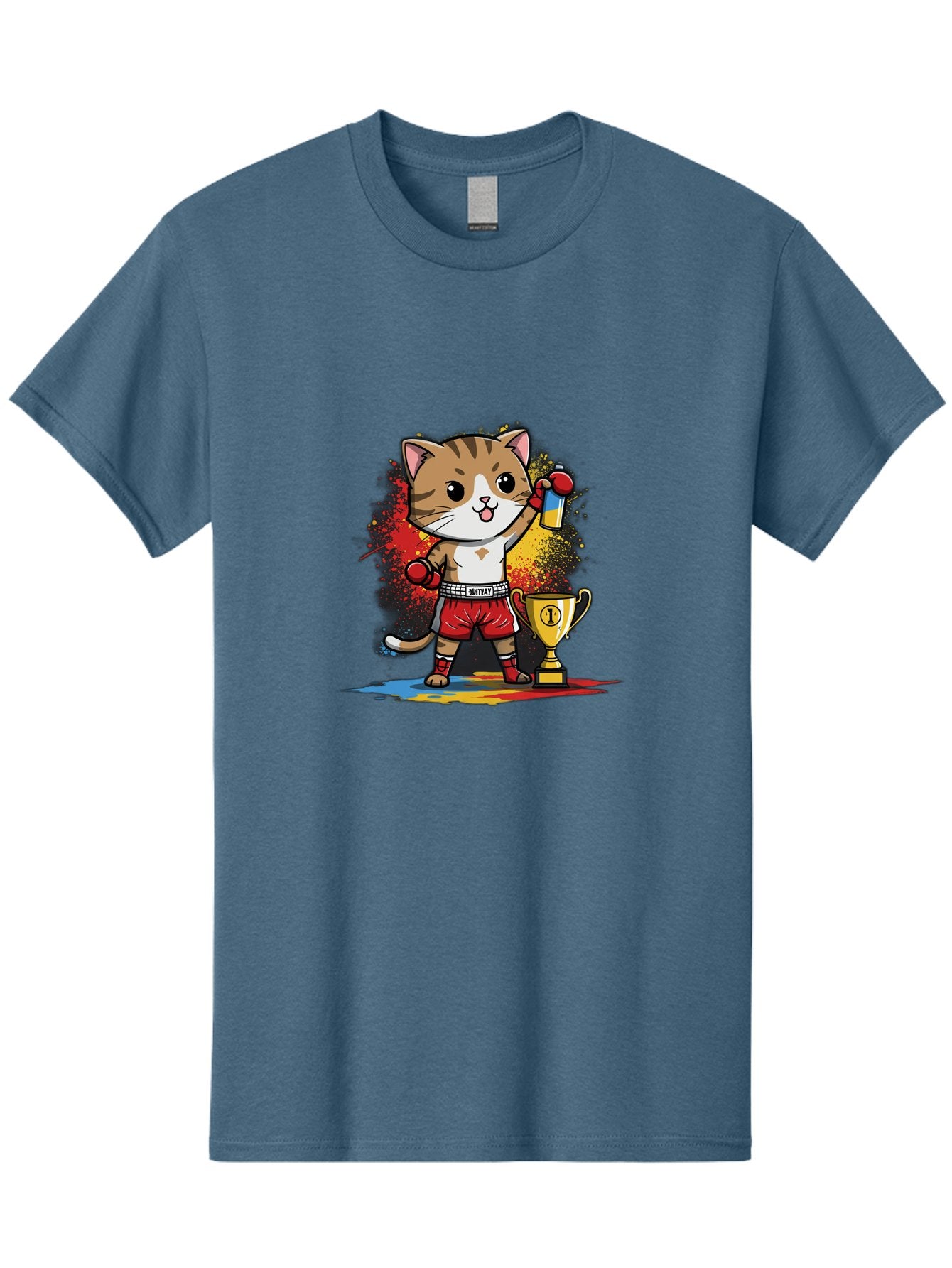 Cat-With-Trophy Men'S Graphic Tee, 100% Cotton, Comfortable Casual Summer Wear, Machine Washable, Cartoon Cat Boxer, Championship Trophy, Boxing Gloves, Champion Title, Victorious Pose, Confident Cat, Boxing Champion, Winner Cat Bae404 10