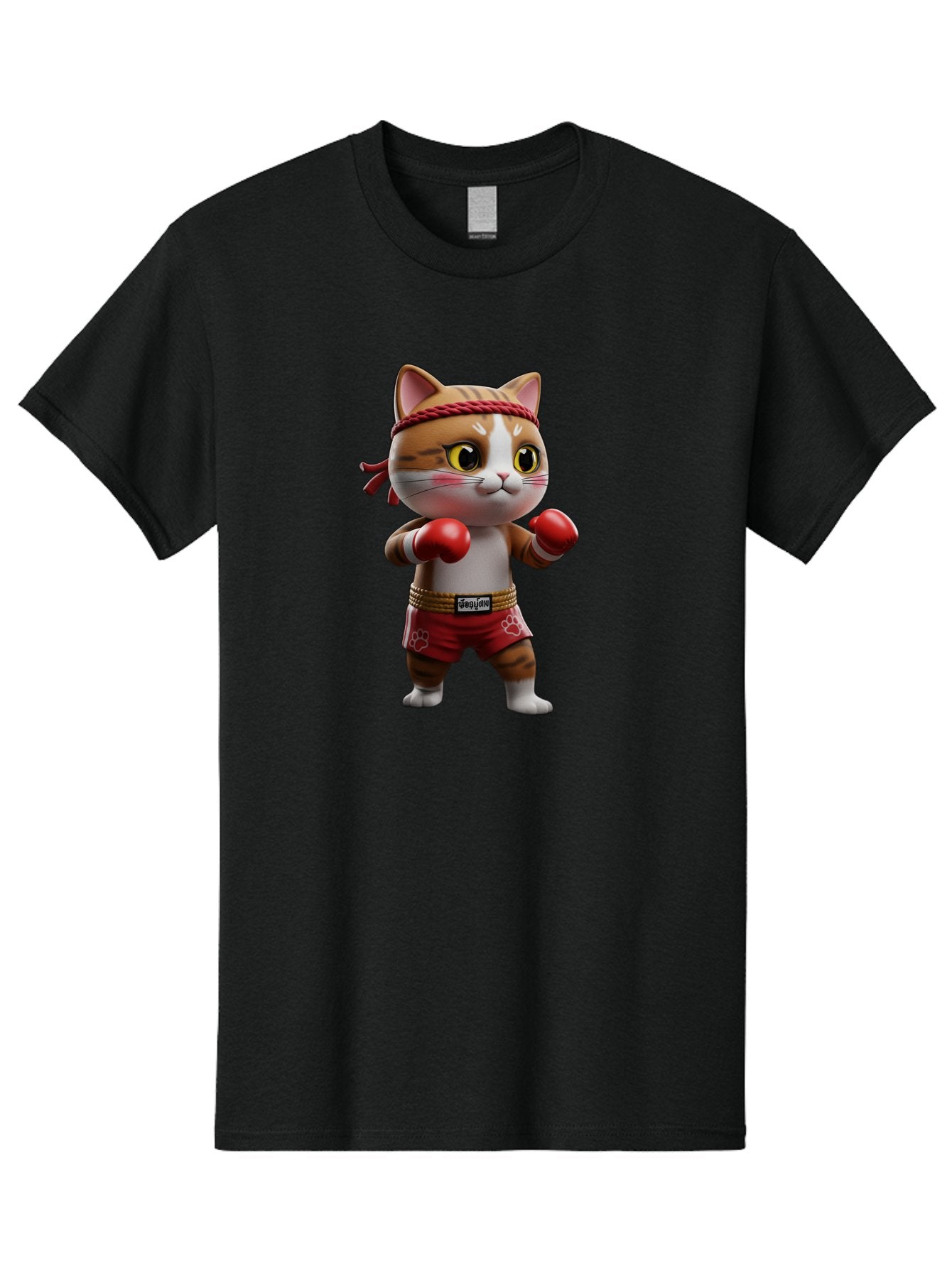 Caylin-Cat Men'S Graphic Tee, 100% Cotton, Comfortable Casual Summer Wear, Machine Washable, Cartoon Cat, Boxing Gloves, Red Shorts, Martial Arts, Adorable Animal, Cute Character, Toy Illustration, Fighting Stance, Red Headband, Bae405 9
