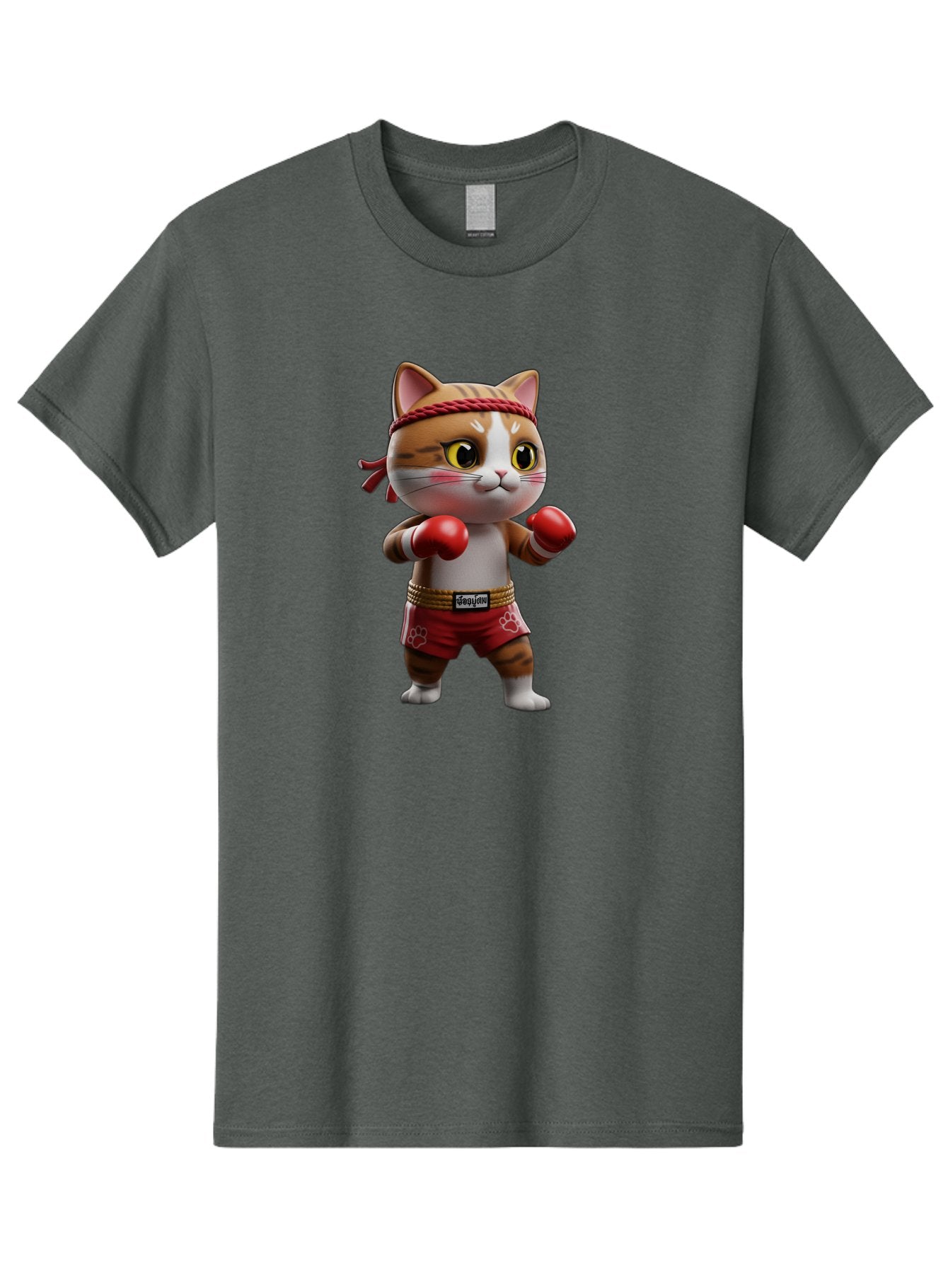 Caylin-Cat Men'S Graphic Tee, 100% Cotton, Comfortable Casual Summer Wear, Machine Washable, Cartoon Cat, Boxing Gloves, Red Shorts, Martial Arts, Adorable Animal, Cute Character, Toy Illustration, Fighting Stance, Red Headband, Bae405 10