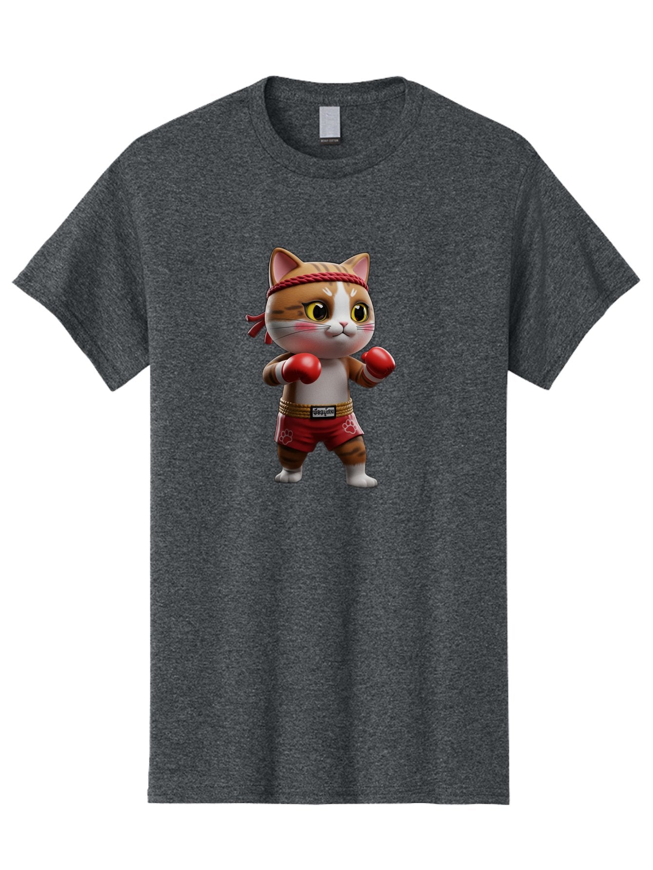 Caylin-Cat Men'S Graphic Tee, 100% Cotton, Comfortable Casual Summer Wear, Machine Washable, Cartoon Cat, Boxing Gloves, Red Shorts, Martial Arts, Adorable Animal, Cute Character, Toy Illustration, Fighting Stance, Red Headband, Bae405 7