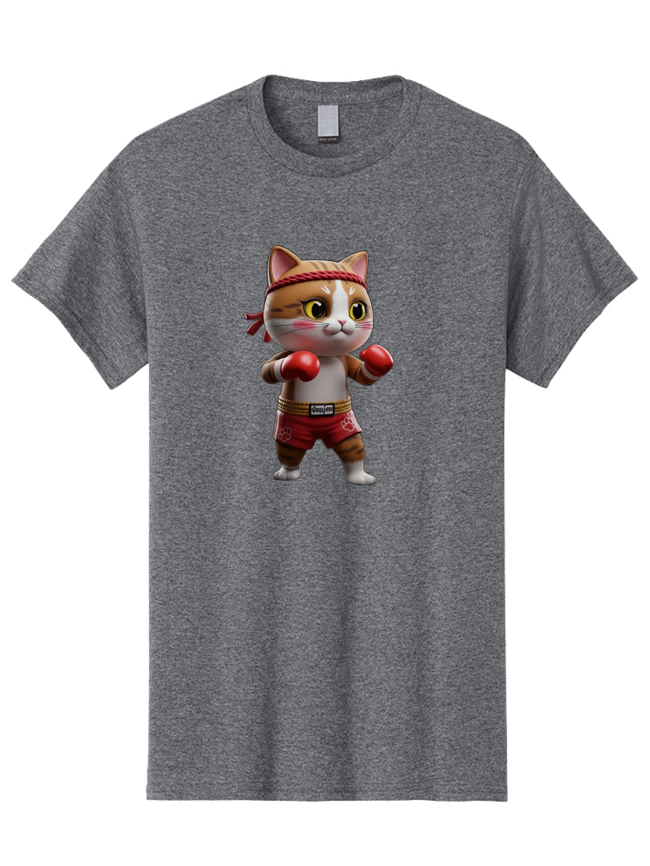 Caylin-Cat Men'S Graphic Tee, 100% Cotton, Comfortable Casual Summer Wear, Machine Washable, Cartoon Cat, Boxing Gloves, Red Shorts, Martial Arts, Adorable Animal, Cute Character, Toy Illustration, Fighting Stance, Red Headband, Bae405 5