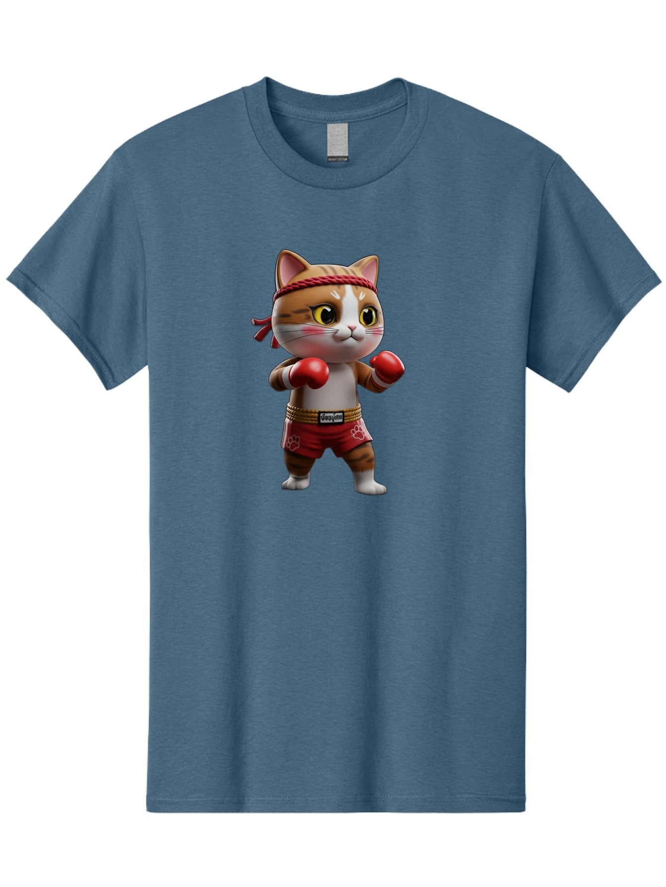 Caylin-Cat Men'S Graphic Tee, 100% Cotton, Comfortable Casual Summer Wear, Machine Washable, Cartoon Cat, Boxing Gloves, Red Shorts, Martial Arts, Adorable Animal, Cute Character, Toy Illustration, Fighting Stance, Red Headband, Bae405 12